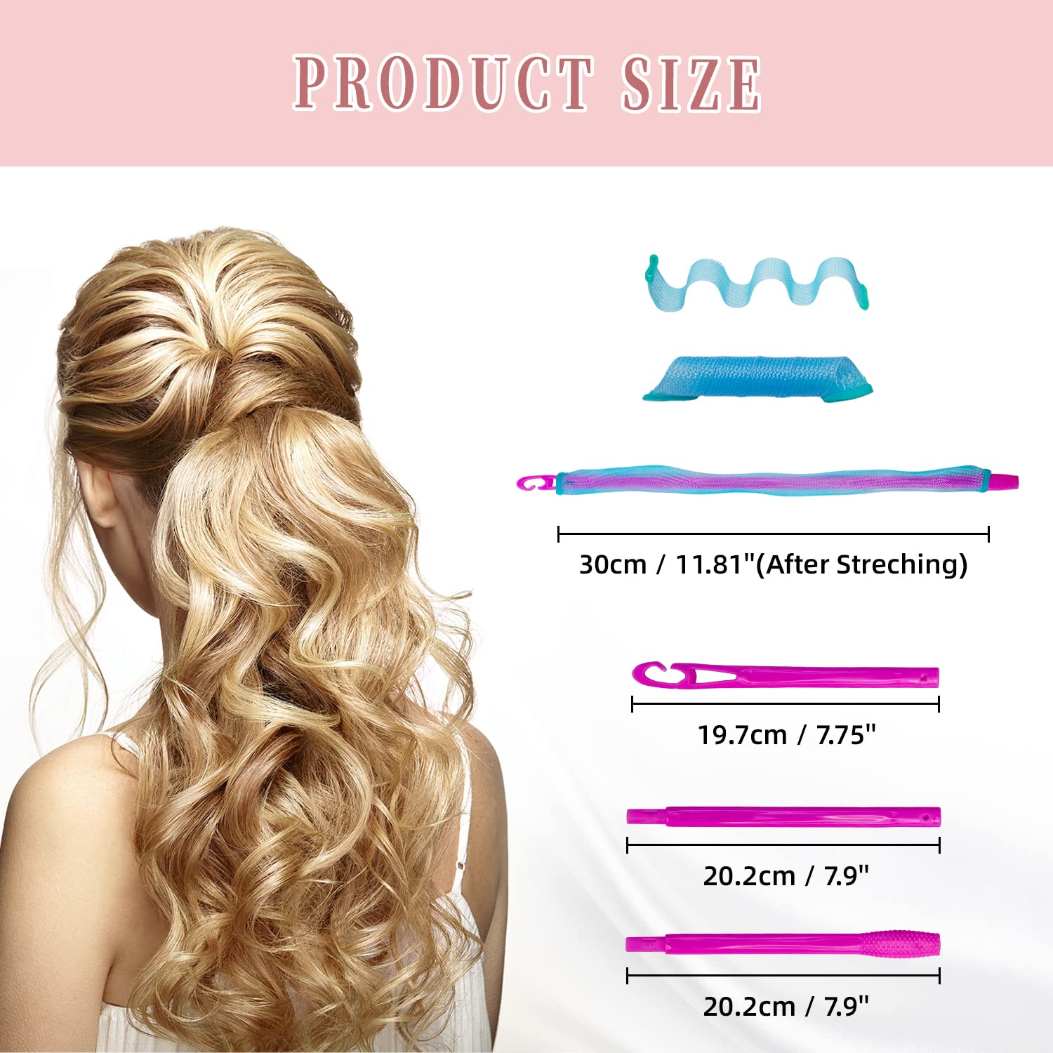 Essenergi 30Pcs Heatless Hair Curlers Rollers Spiral Curls Styling Kit With 2 Sets Styling Hooks,No Heat Curlers For Women Girl'