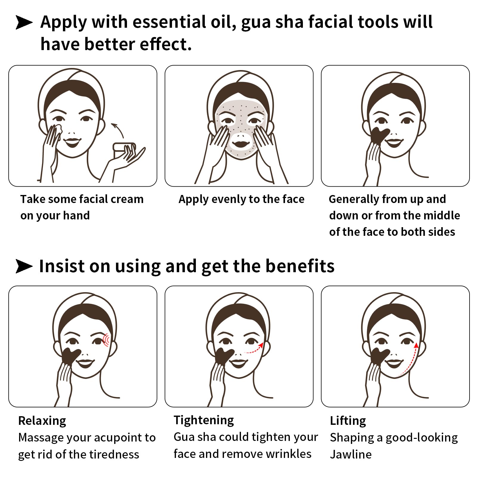 Fuiyoocen Gua Sha Facial Tools 2 Pack, Natural Jade Guasha Tool For Face,Double Chin & Jawline, Gua Sha Stone Self-Skin Care Fac