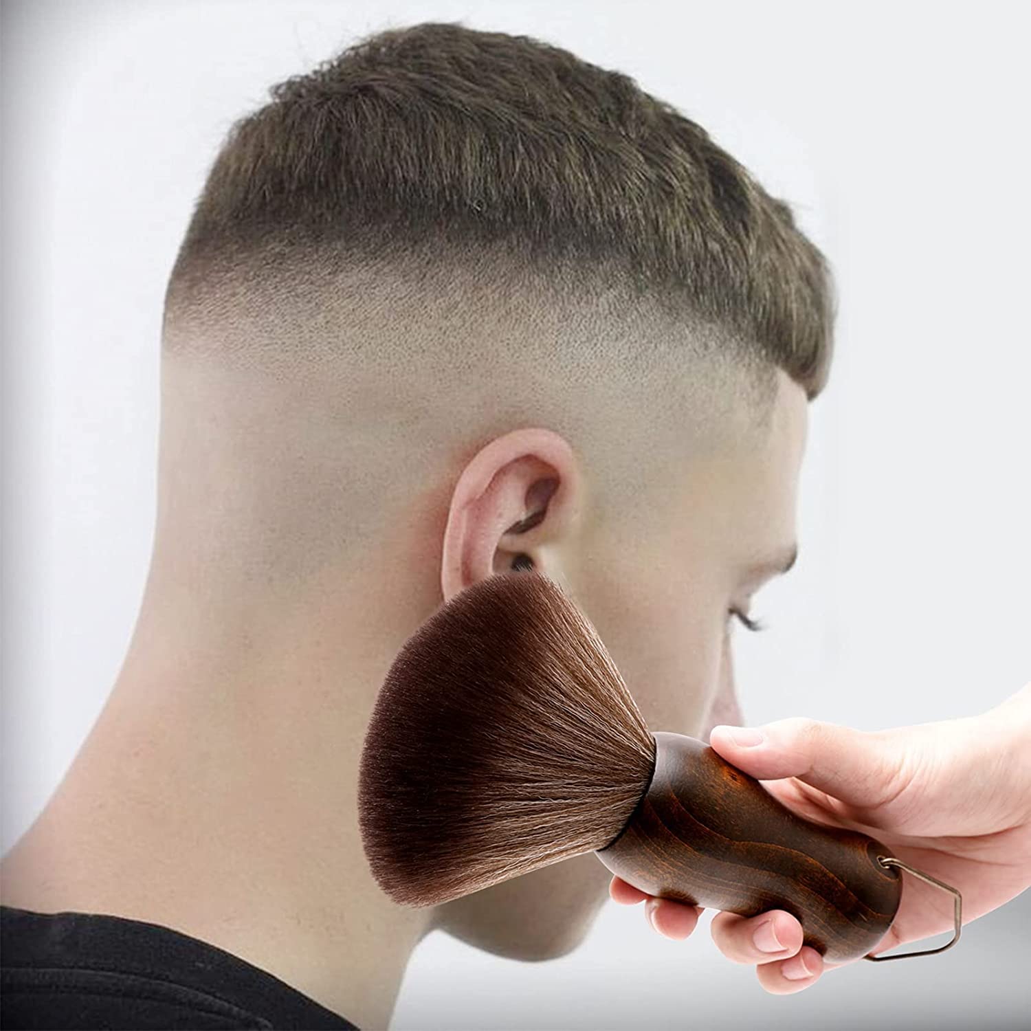 CGBARBER Barber Neck Duster Brush with Wood Handle & Hook - Neck & Gold Brush for Hair Cutting, Grooming & Styling