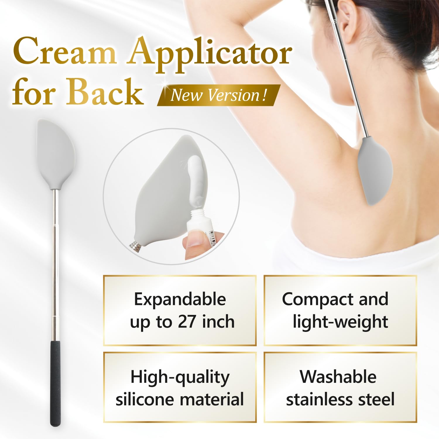 FieldSora Telescopic Cream Applicator for Back ?asy to Clean, Gray, Ideal for Creams, Sunscreens & Ointments