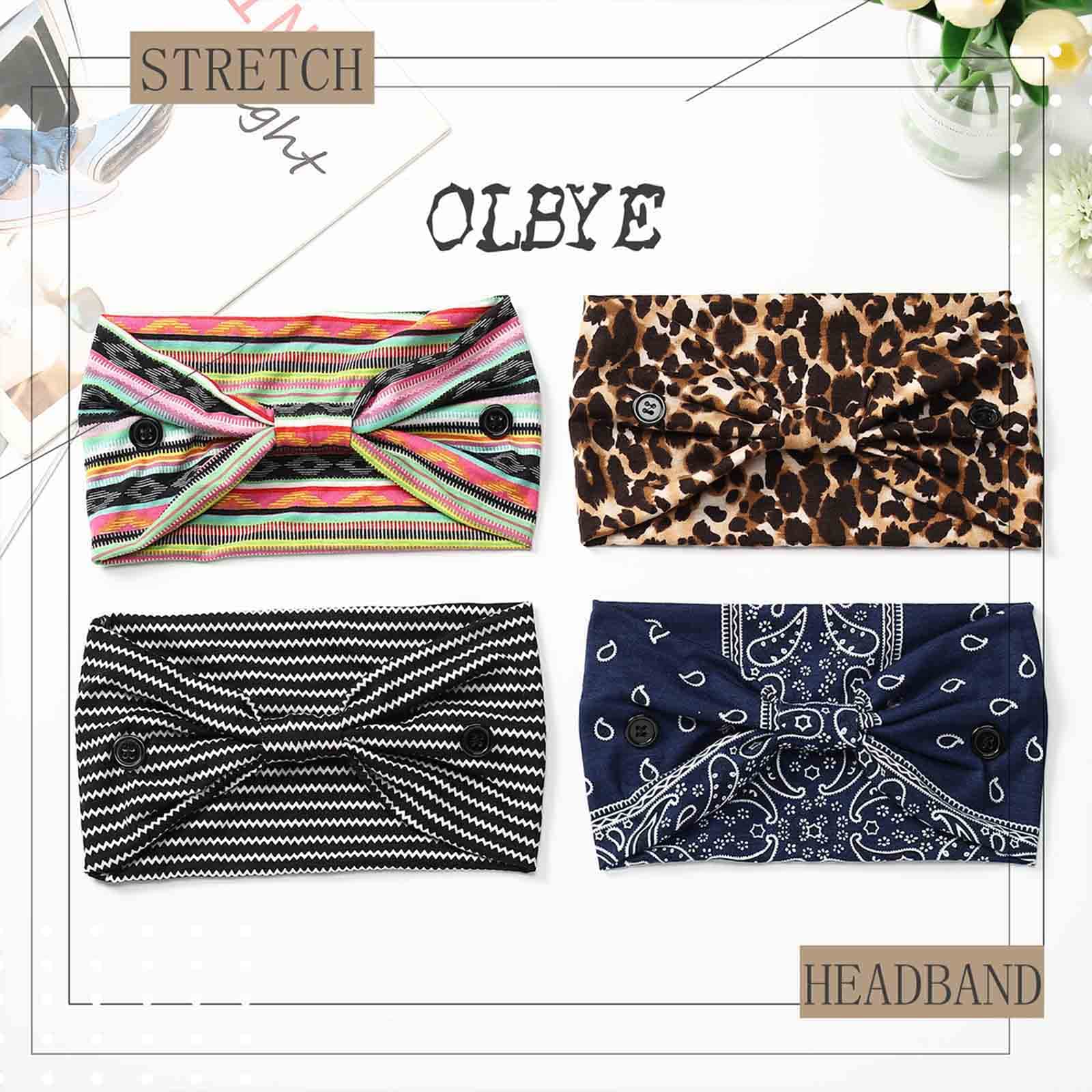 Olbye Leopard Button Headband Wide Elastic Nurse Head Bands Workout Yoga Sports Hair Band Non Slip Turban Headwrap Mask Ear Save