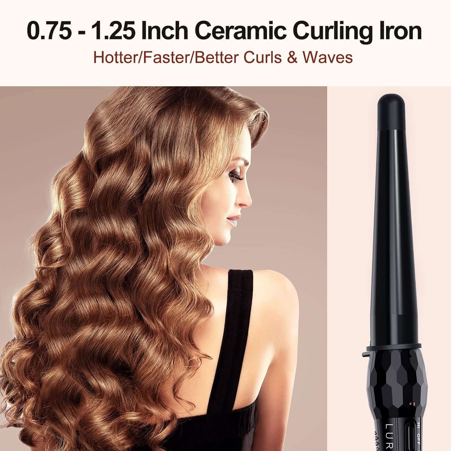Lura Ceramic Tourmaline Coating Curling Wand, 3/4-1 1/4 Inch Barrel Hair Curler With 2 Heat Setting (320/410?), Suitable For All