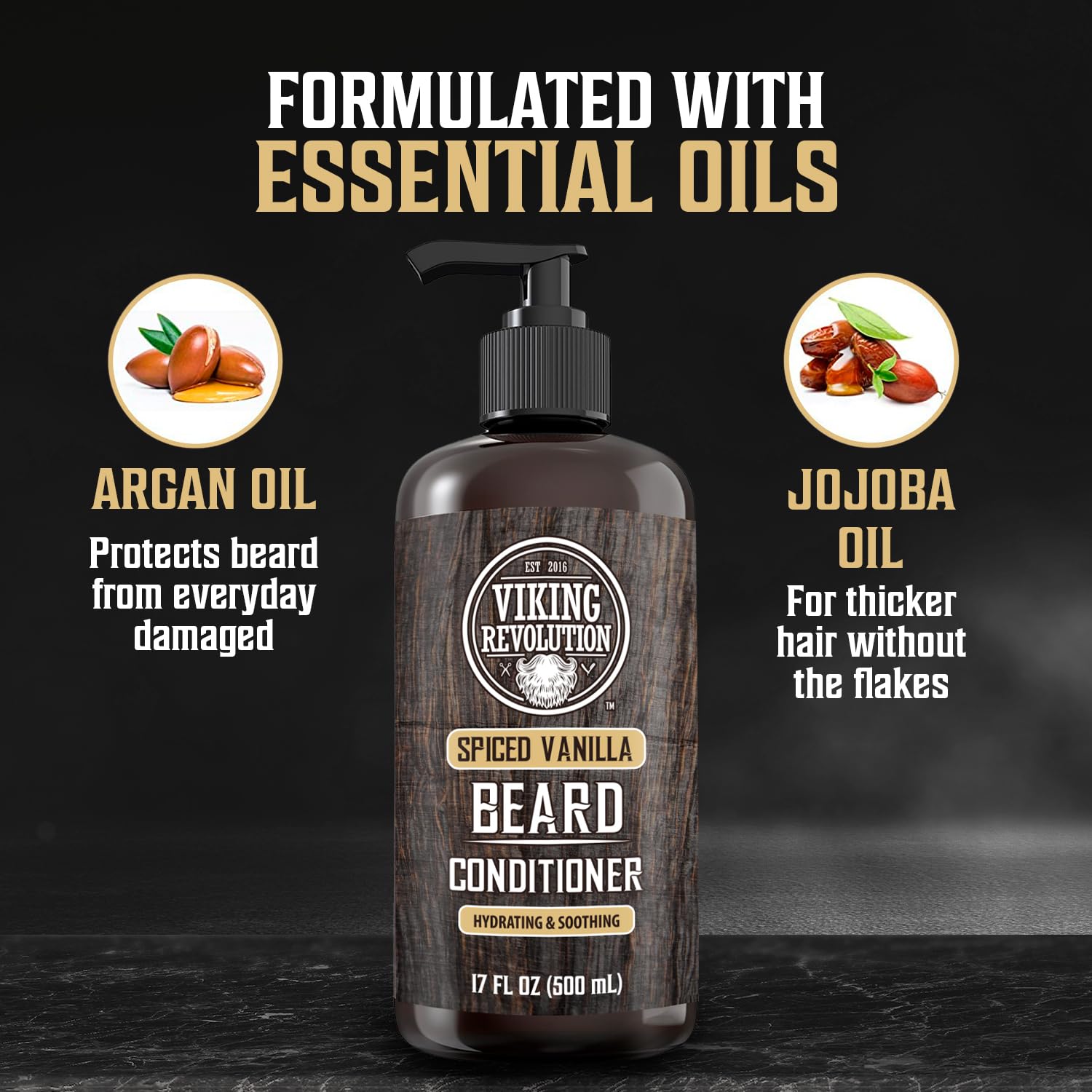 Viking Revolution Spiced Vanilla Beard Conditioner For Men With Argan Oil And Jojoba Oil - Beard Softener And Strengthener Natur