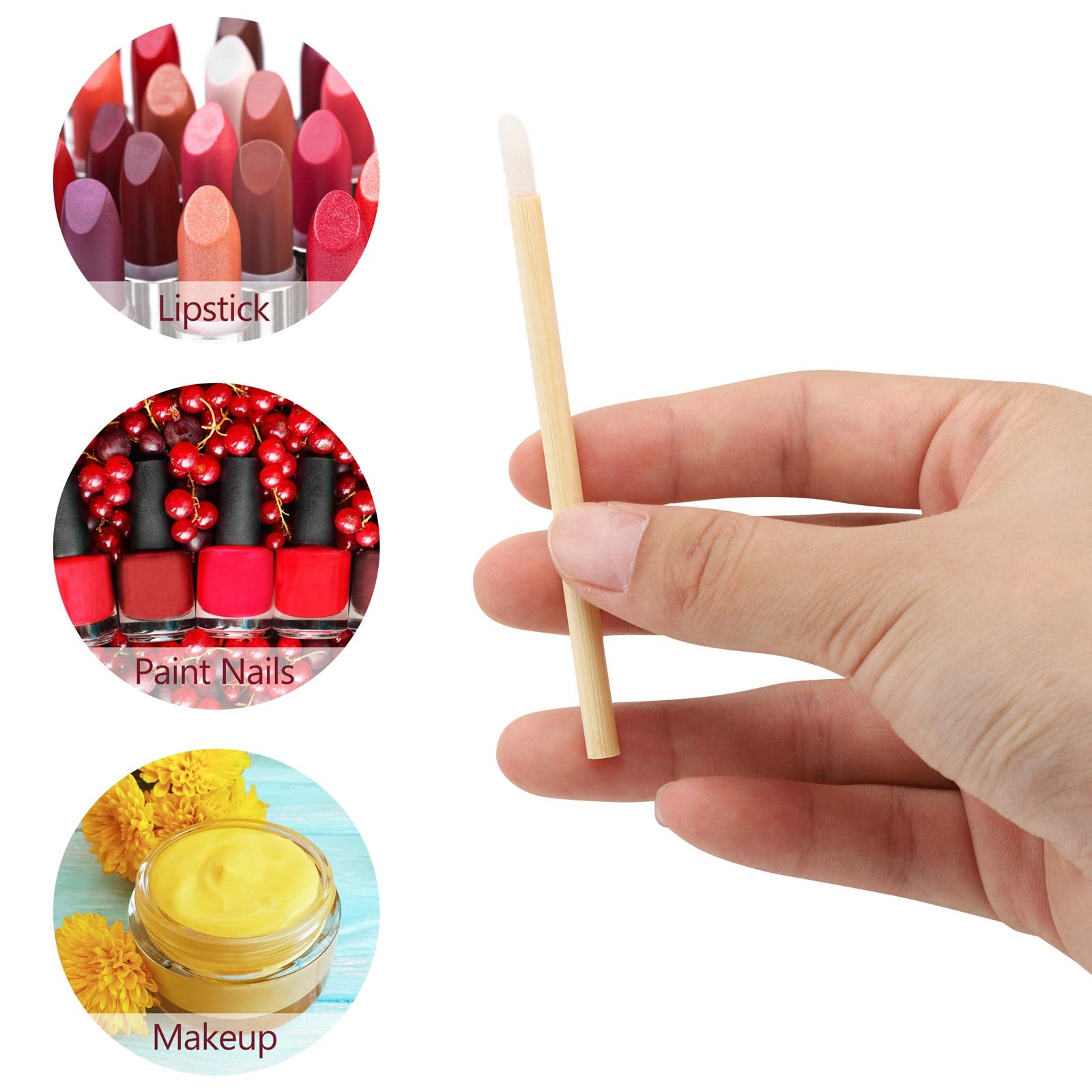100Pcs Disposable Bamboo Handle Lip Brushes Lipstick Lip Gloss Wands Applicator Makeup Tool