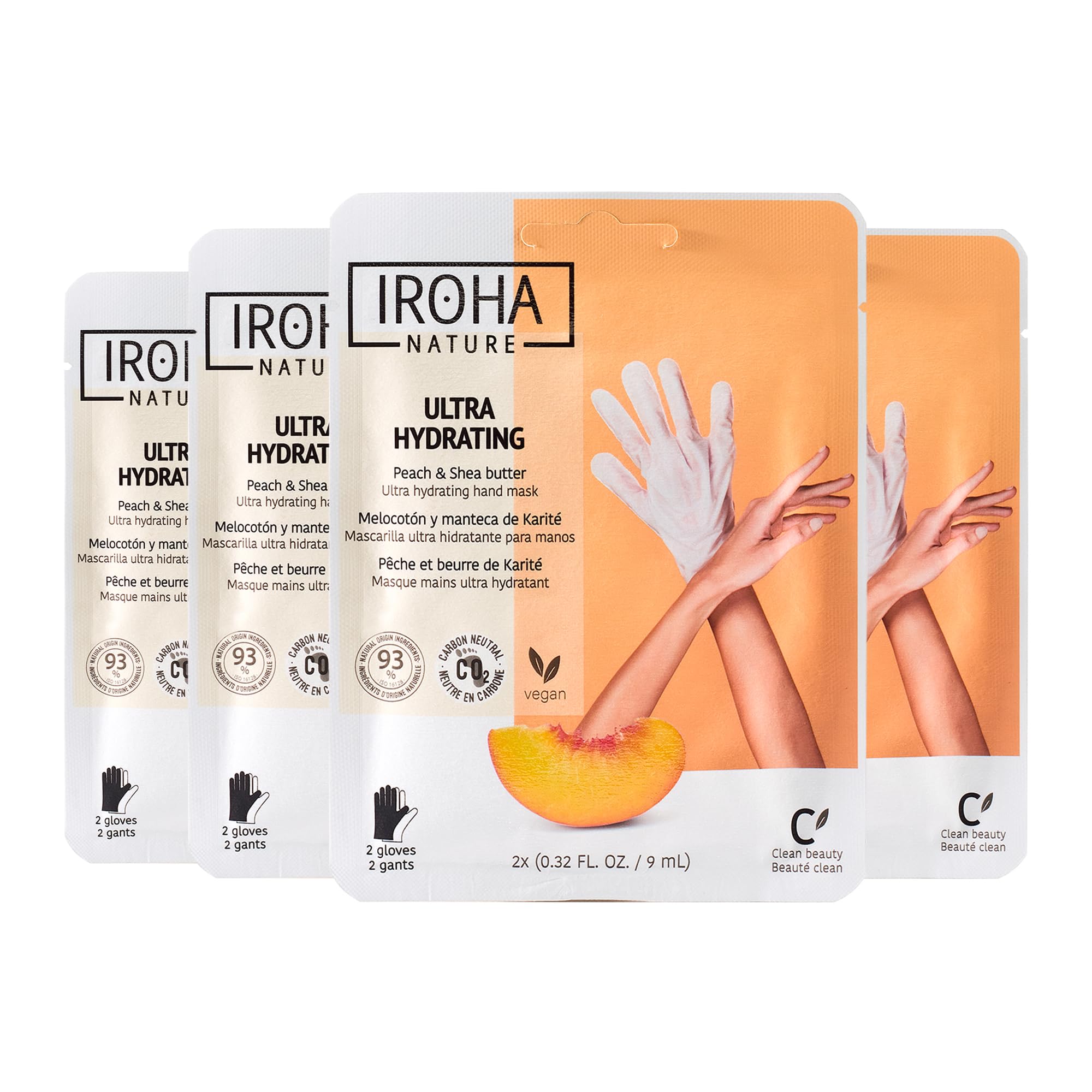 IROHA NATURE Hand Mask with Peach & Shea Butter - 4 Pairs - Moisturizing Gloves for Dry, Cracked, Aging Hands | Intensive Skinca