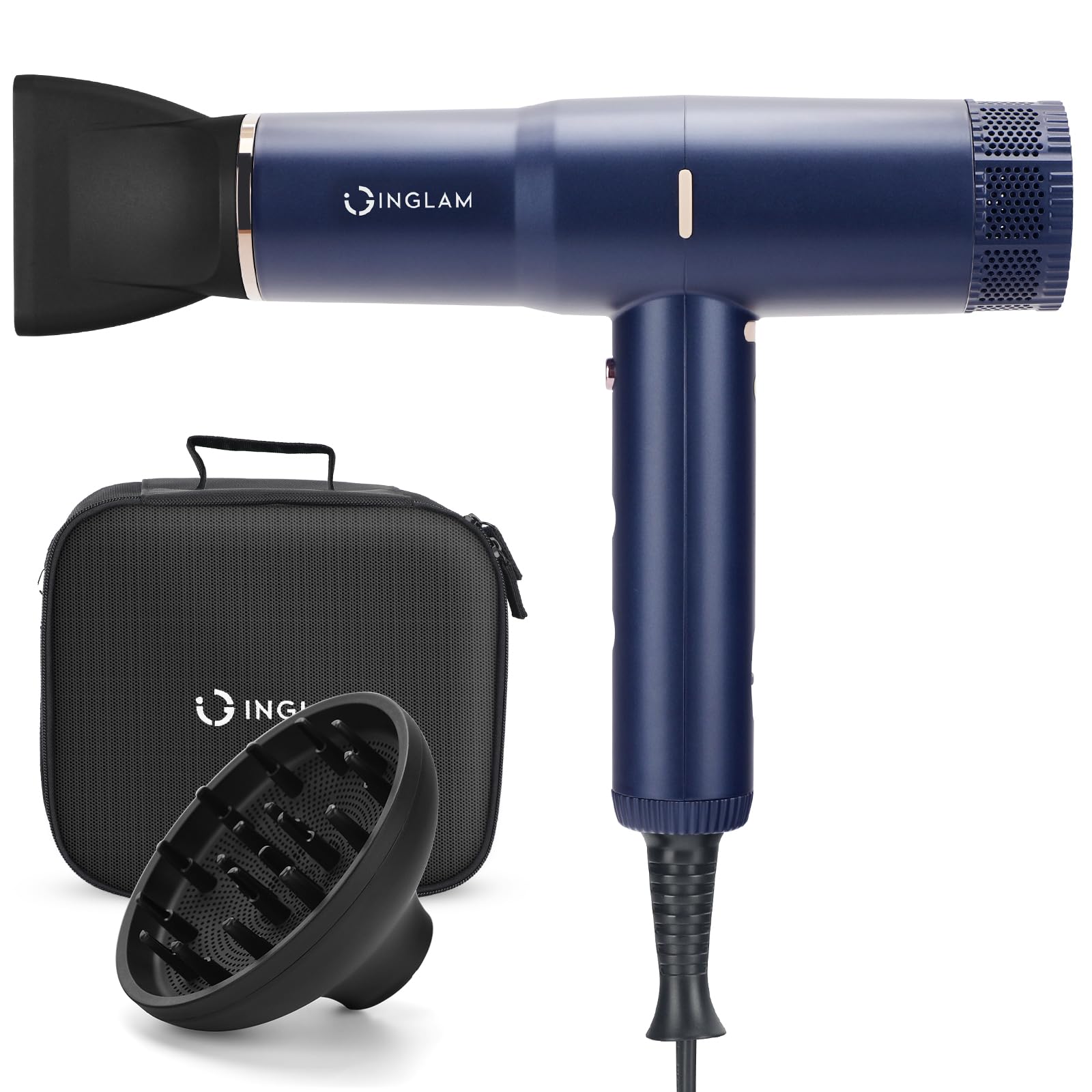 Hair Dryer, IG INGLAM Blow Dryer with Diffuser, 110, 000 RPM High-Speed Brushless Motor for Fast Drying, Thermo-Control, Auto-Cl