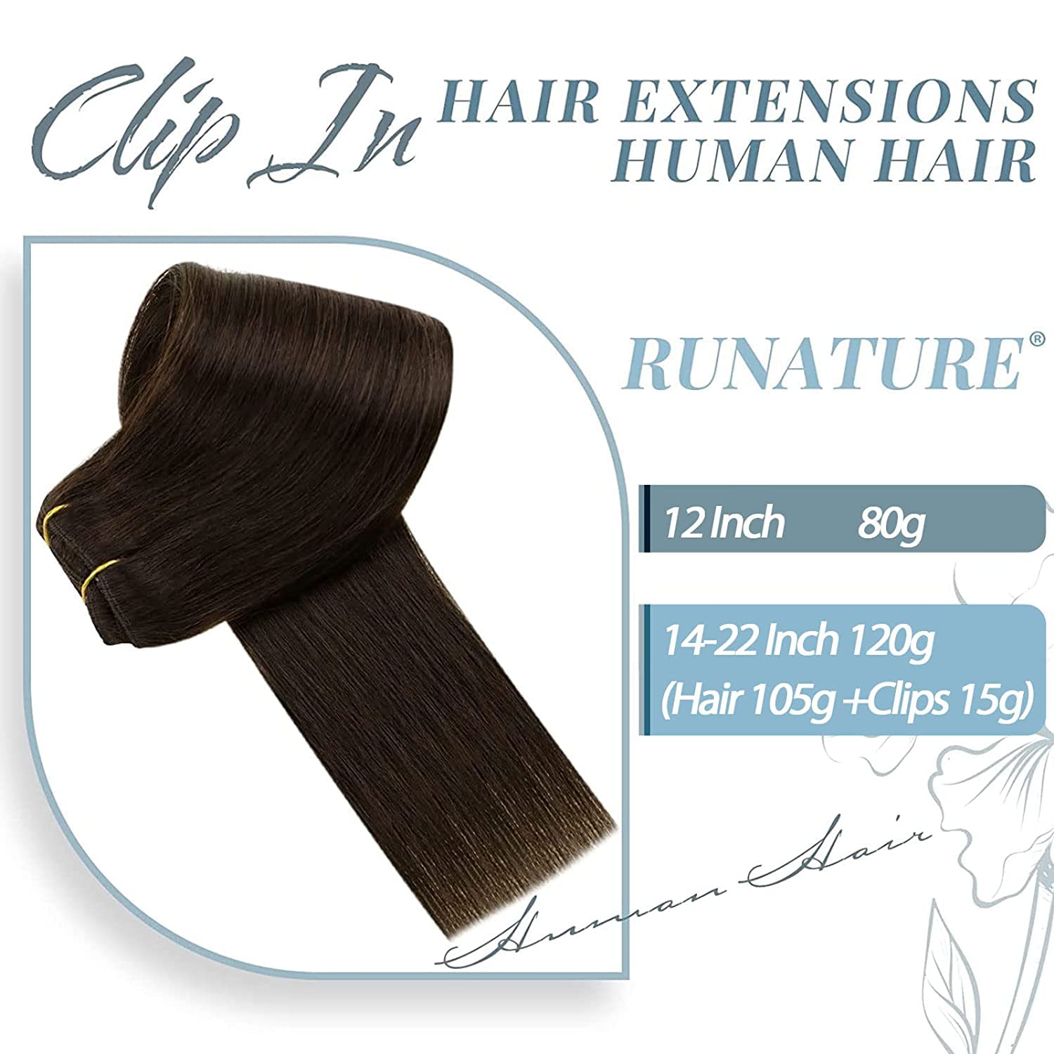 Runature Dark Brown Clip In Hair Extensions Human Hair 10 Inch Full Head Hair Extensions Real Human Hair Clip Ins Short Thick Cl