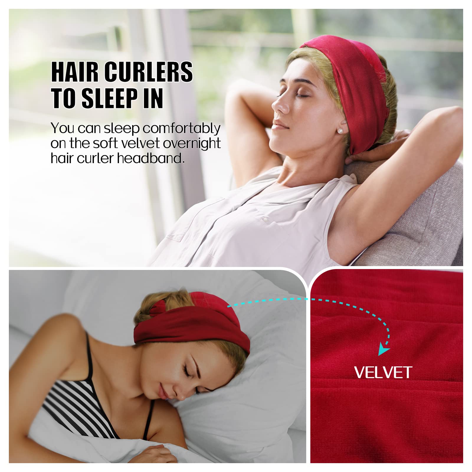 Fitifun Hair Curlers, 61' Extra Long No Heat Curling Headband Hair Curlers To Sleep In, Heatless Hair Curlers For Long Hair (Red