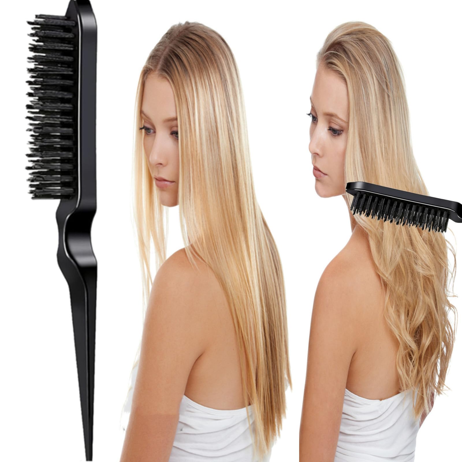 Zvorei 8Pcs Black Hair Brushes Set With 4Pcs Topsy Tail Tools, Teasing Bristle Brush, Edge Control Brush, And 2Pcs Metal Pin Rat