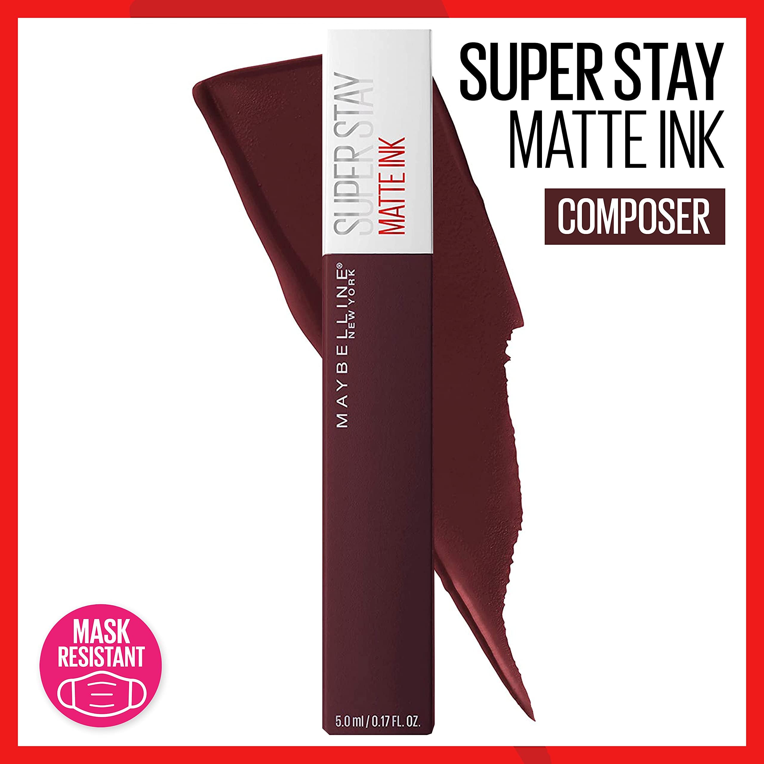 Maybelline Super Stay Matte Ink Liquid Lipstick Makeup, Long Lasting High Impact Color, Up To 16H Wear, Composer, Cherry Brown,