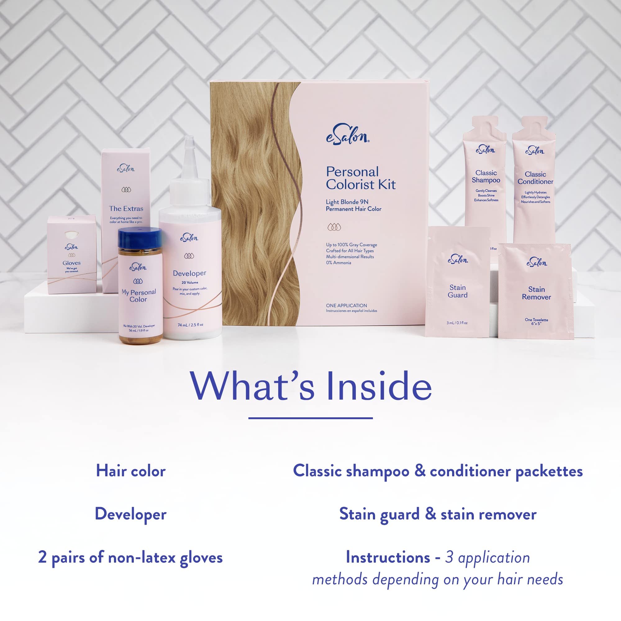 Esalon Permanent Hair Color & Hair Dye Complete Kit - Light Blonde - Personal Colorist Kit For Up To 100% Gray Coverage For All