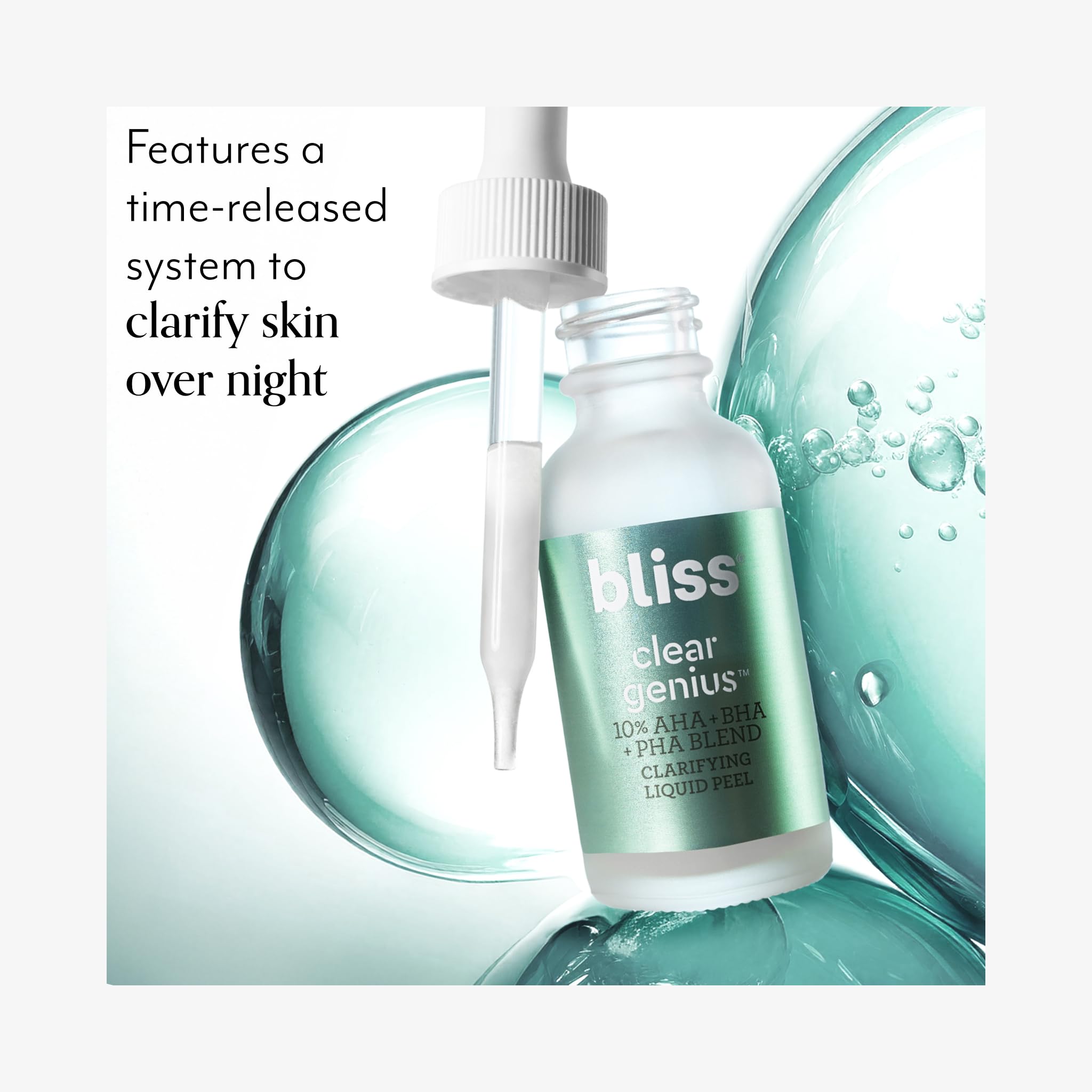 Bliss Clear Genius Clarifying Overnight Liquid Peel - 1 Fl Oz - Clear Pores & Exfoliate Skin - Non-Irritating - Clean - Vegan &