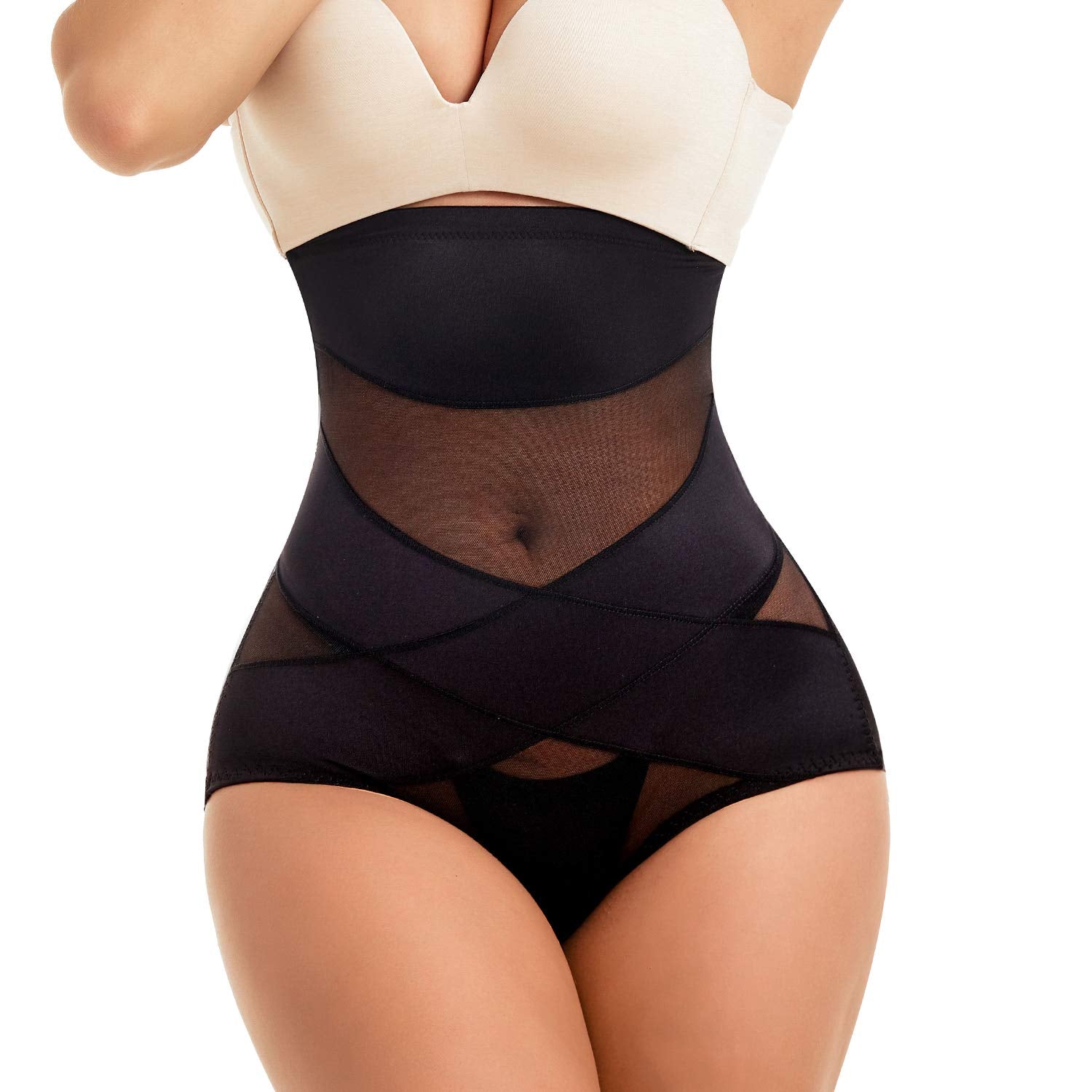 cOHTB Womens Tummy control Shapewear Panties Hi-Waist Body Shaper Underwear Butt Lifter Slimming Briefs Black