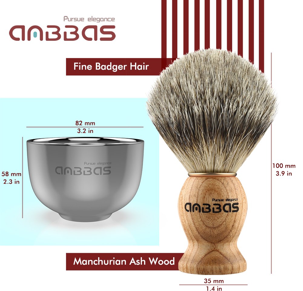 Shaving Set, 3In1 Pure Badger Hair Shaving Brush Natural Solid Wood Handle And Stainless Steel Shaving Stand With Shaving Bowl D