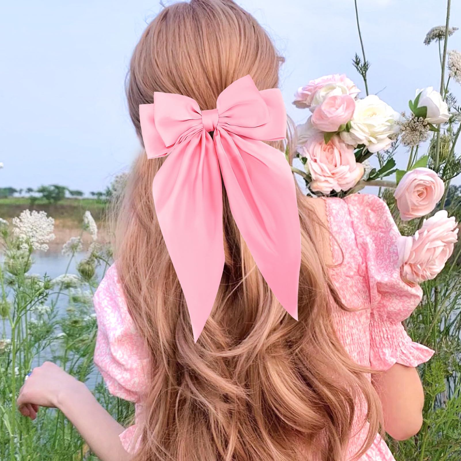 Zkptops 3Pcs Hair Bow Clips For Women Girls Silky Satin Bow Hair Clips Hair Ribbon With Long Tail Cute Oversized Hair Clips Soft