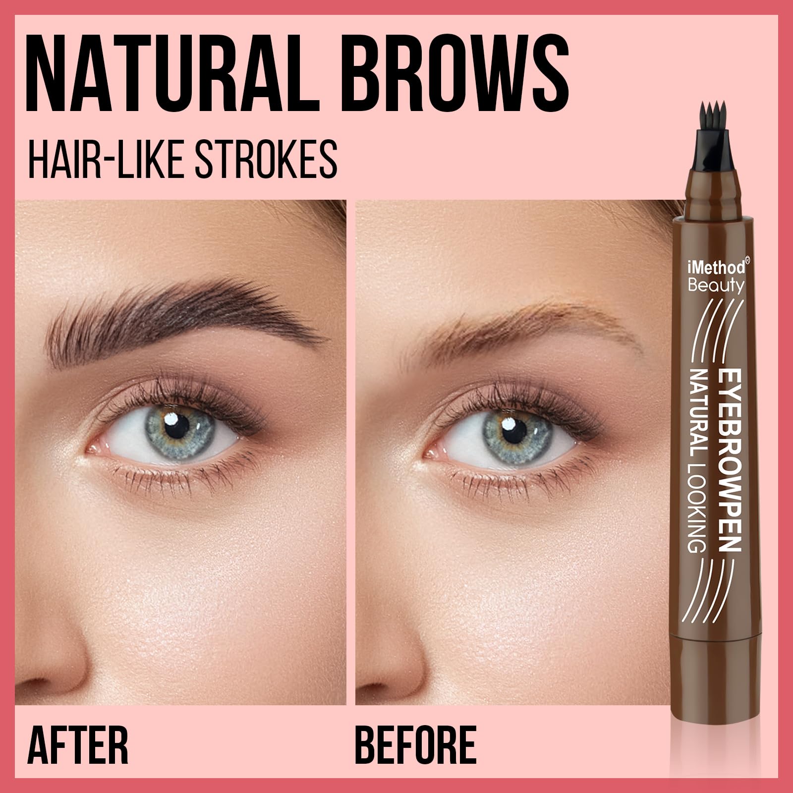Imethod Eyebrow Pen - Eyebrow Pencil Magical Upgraded Eye Brow Pencils For Women With 4 Fork Tip & Spoolie Brush For Hair-Like D