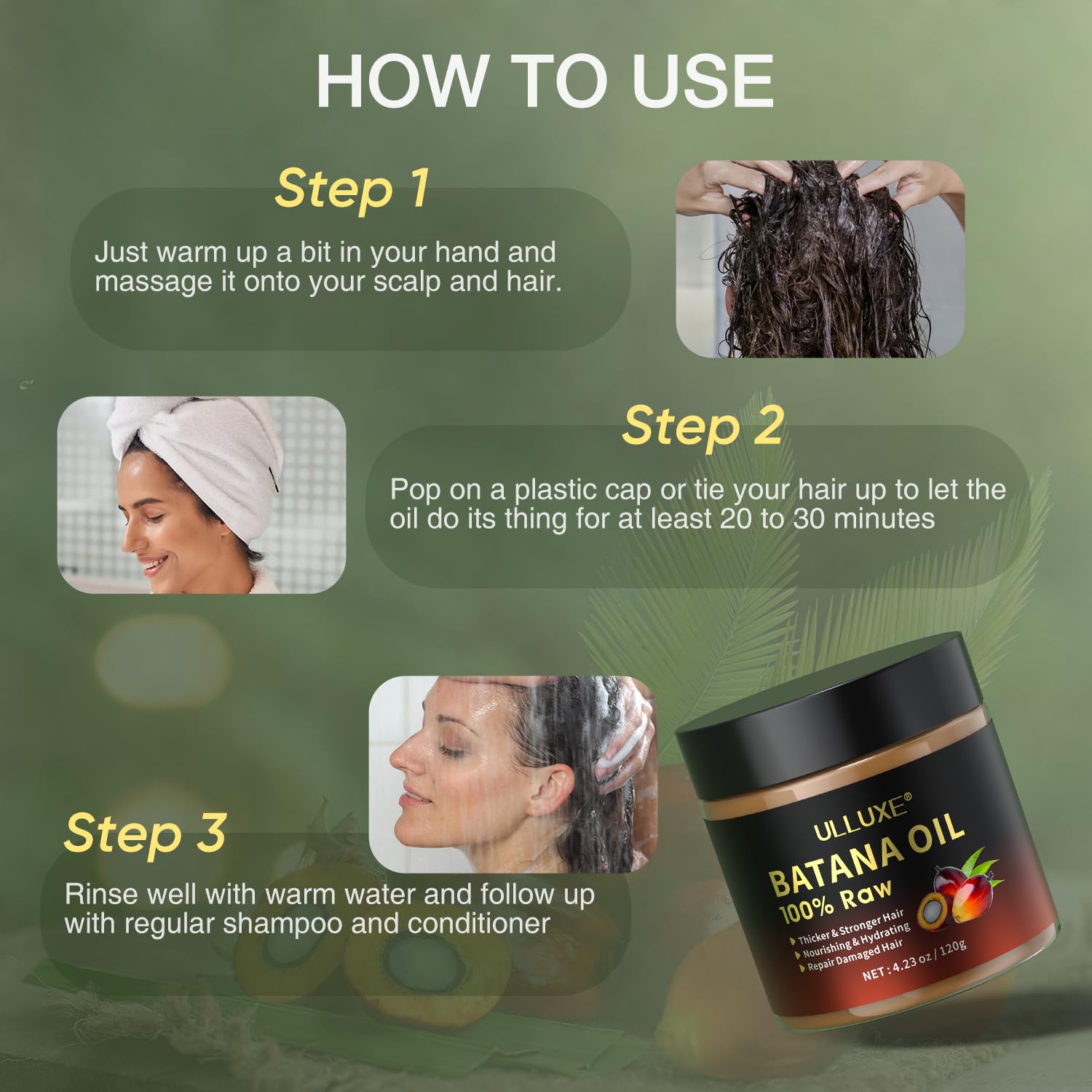 ulluxe Raw Batana Oil for Hair Growth - 100% Natural Unrefined & Organic, 4.23 Fl Oz, Enhances Thickness, Reduces Hair Loss, Brown