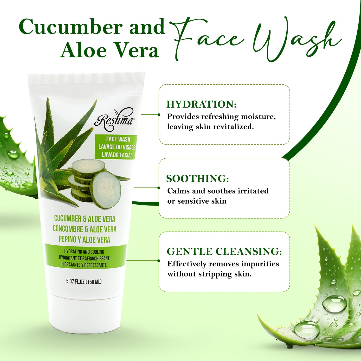 Reshma Beauty Cucumber & Aloe Vera Face Wash | Cleanser For All Skin Types & Dull Skin | Gentle Cleanser For Nourishing And Hydr