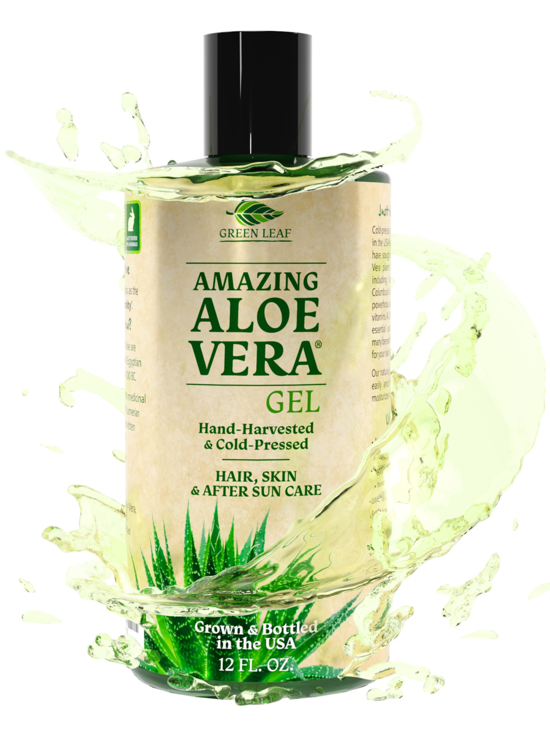 Aloe Vera Gel For Face & Hair Care, Freshly Cut 100% Pure Aloe - Premium Quality, USA Grown, Vegan, Unscented - Natural Sunburn 