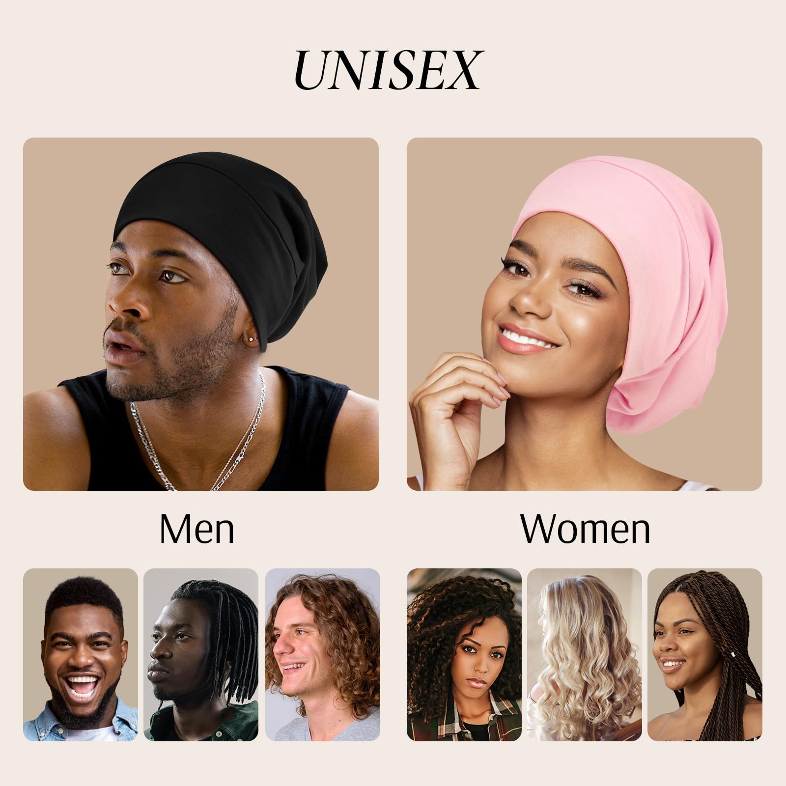 Zenssia Satin Lined Hair Bonnet For Sleeping, Sleep Cap For Women And Men With Adjustable Strap, Stay On All Night Hair Wrap, Pi
