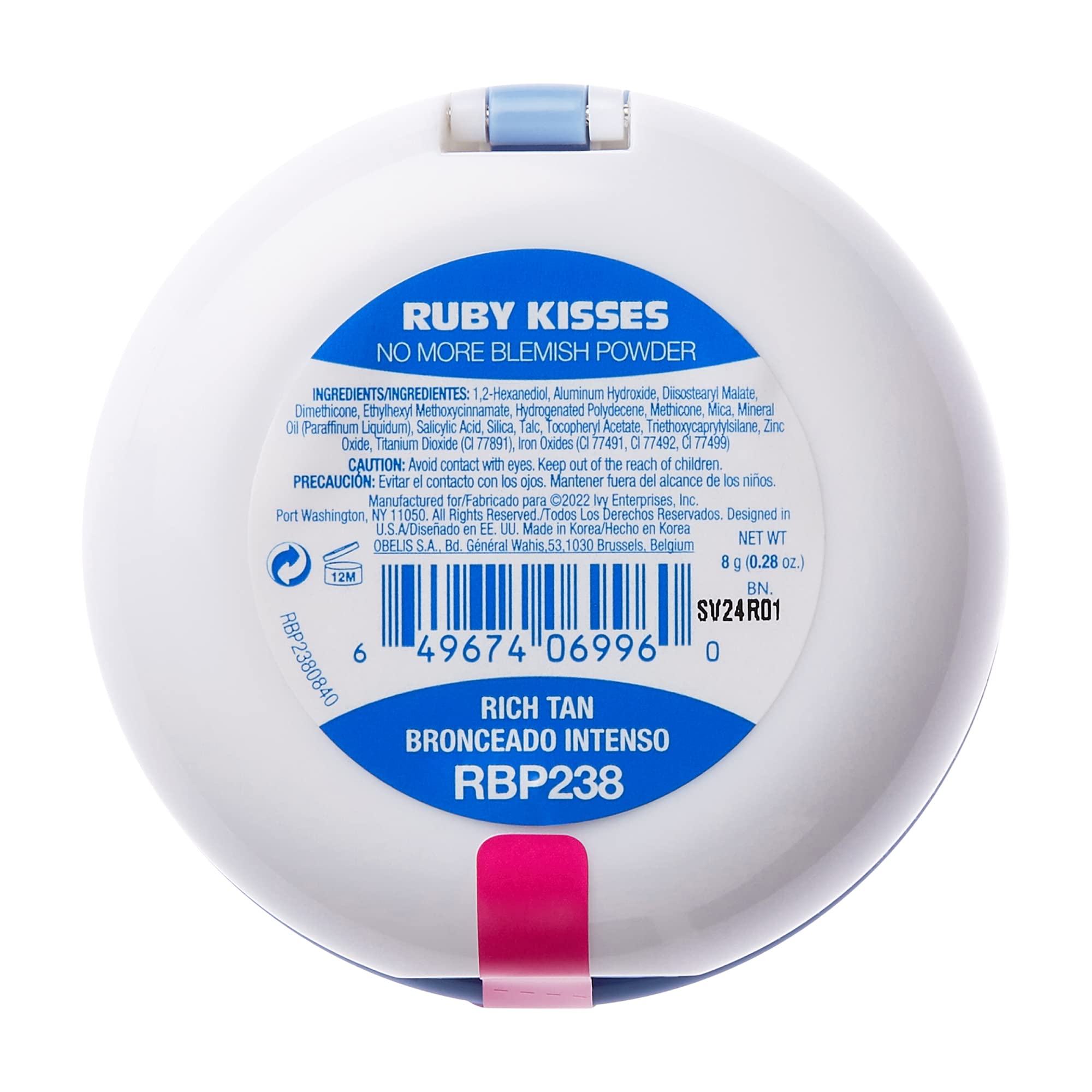 Ruby Kisses No More Blemish Face Powder With Salicylic Acid Korean Makeup Matte Finish Full Coverage Pressed Powder (Rich Tan)