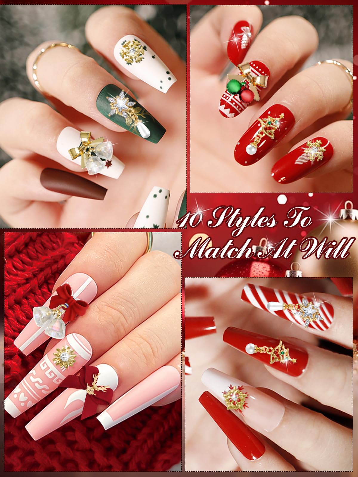 48 Pcs 3D Luxury Nail Charms Torokom Dangle Nail Art Rhinestones Gold Silver Heart Pearl Crystal Gems Nail Jewelry For Acrylic N