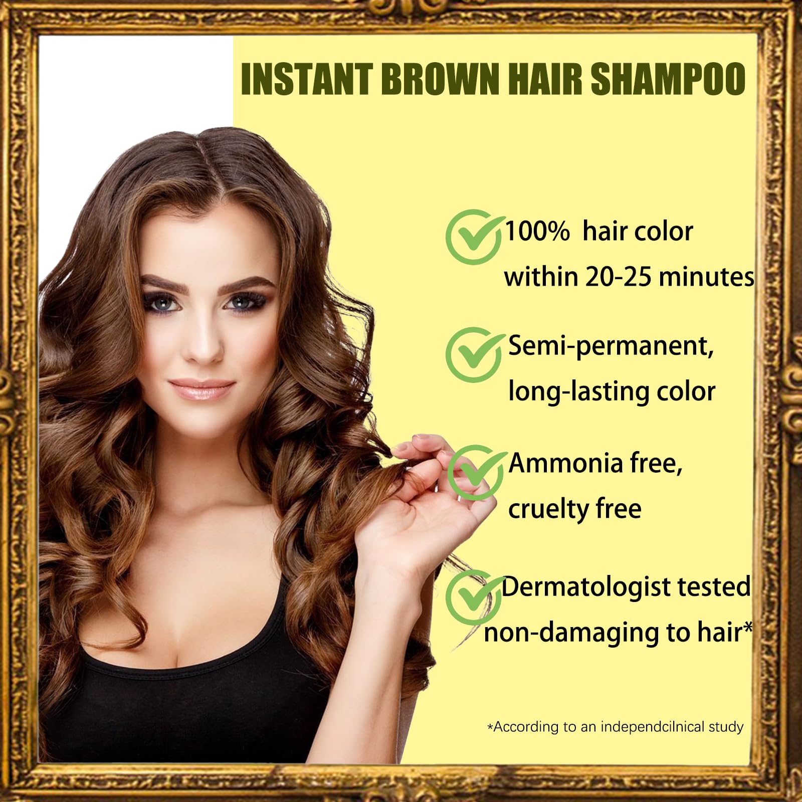 Instant Herbal Brown Hair Shampoo - 3 In 1 Long Lasting Hair Dye For Women & Men, Easy To Use 16.90 Fl Oz (Brown)