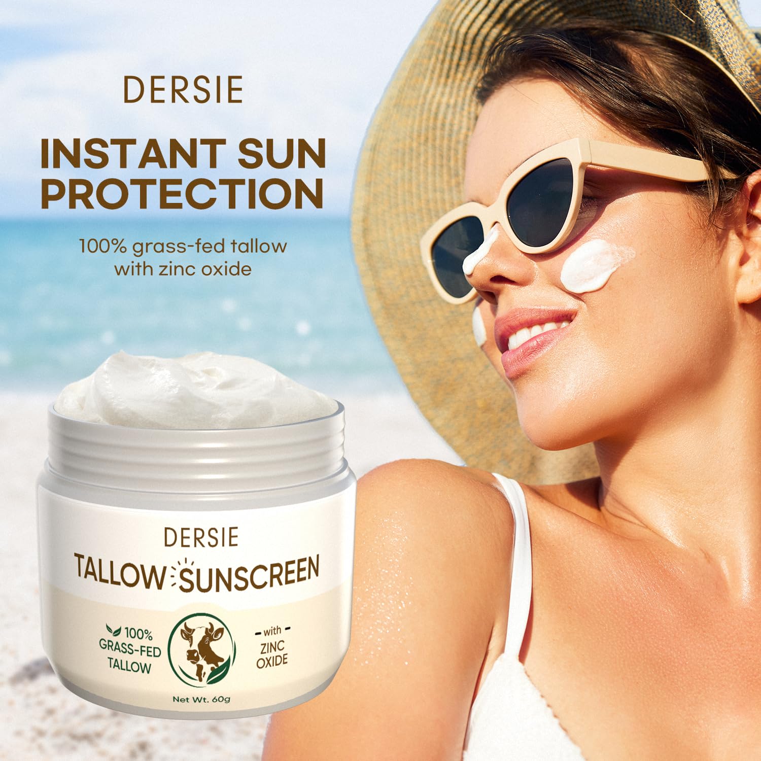Beef Tallow Sunscreen With Zinc Oxide: Tallow & Zinc Oxide Instant Sun Protection - Non Greasy Formula With Beeswax, Red Raspber