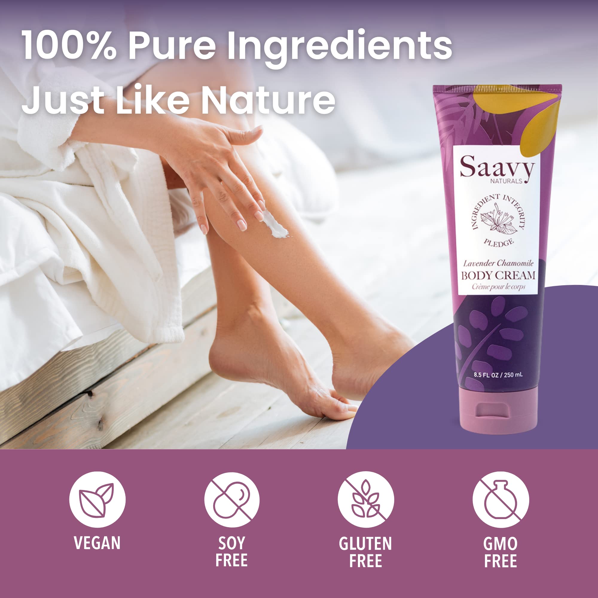 Saavy Naturals Lavender Chamomile Body Cream For Women, Absorbent Shea Butter Vegan Formula For Women, Thick And Creamy, Natural