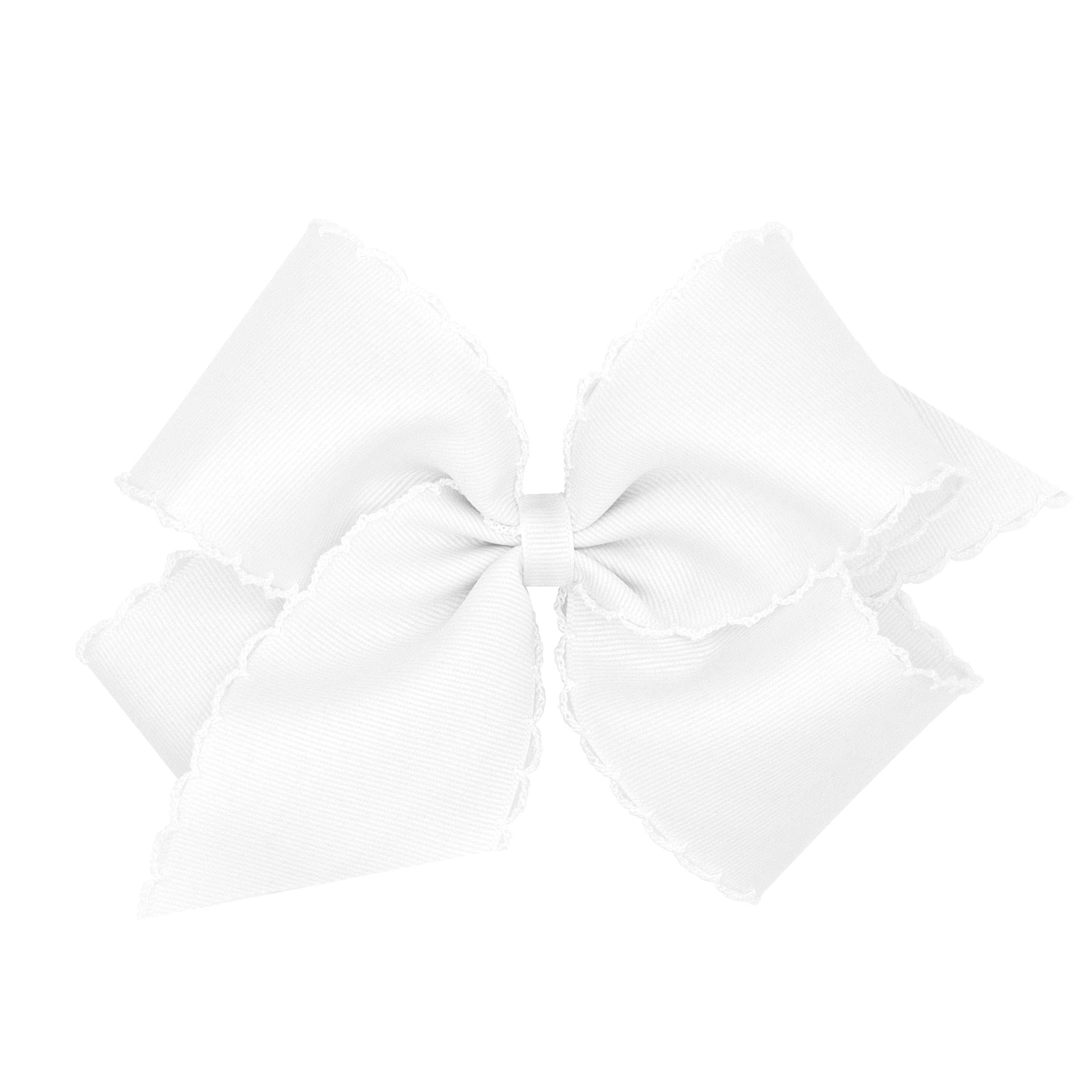 Wee Ones Girls' Classic Grosgrain Moonstitch Edge Hair Bow on a WeeStay Hair Clip, King, White
