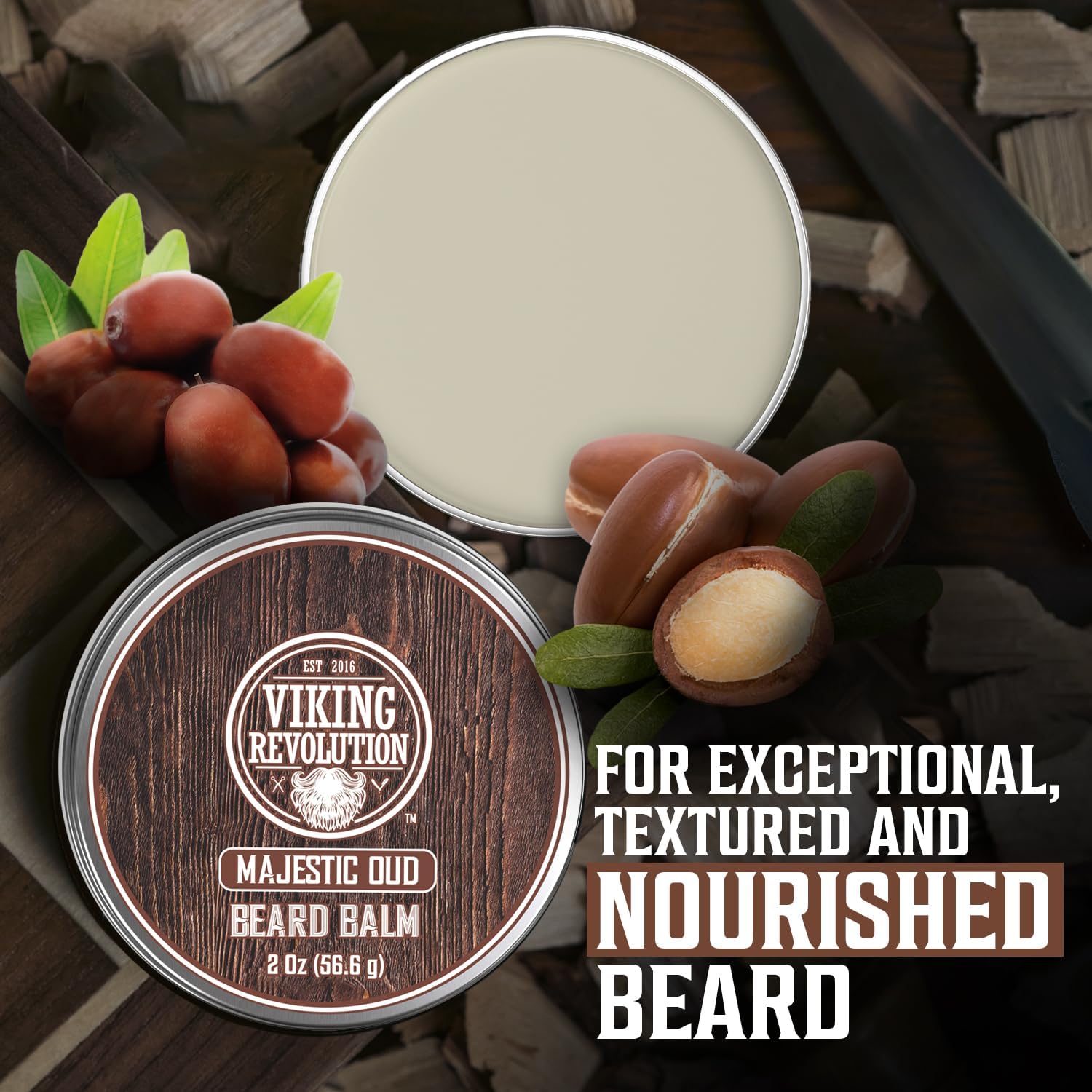 Viking Revolution Majestic Oud Beard Balm - Beard Butter With Argan Oil, Beard Softener For Men With Jojoba Oil - Beard Moisturi