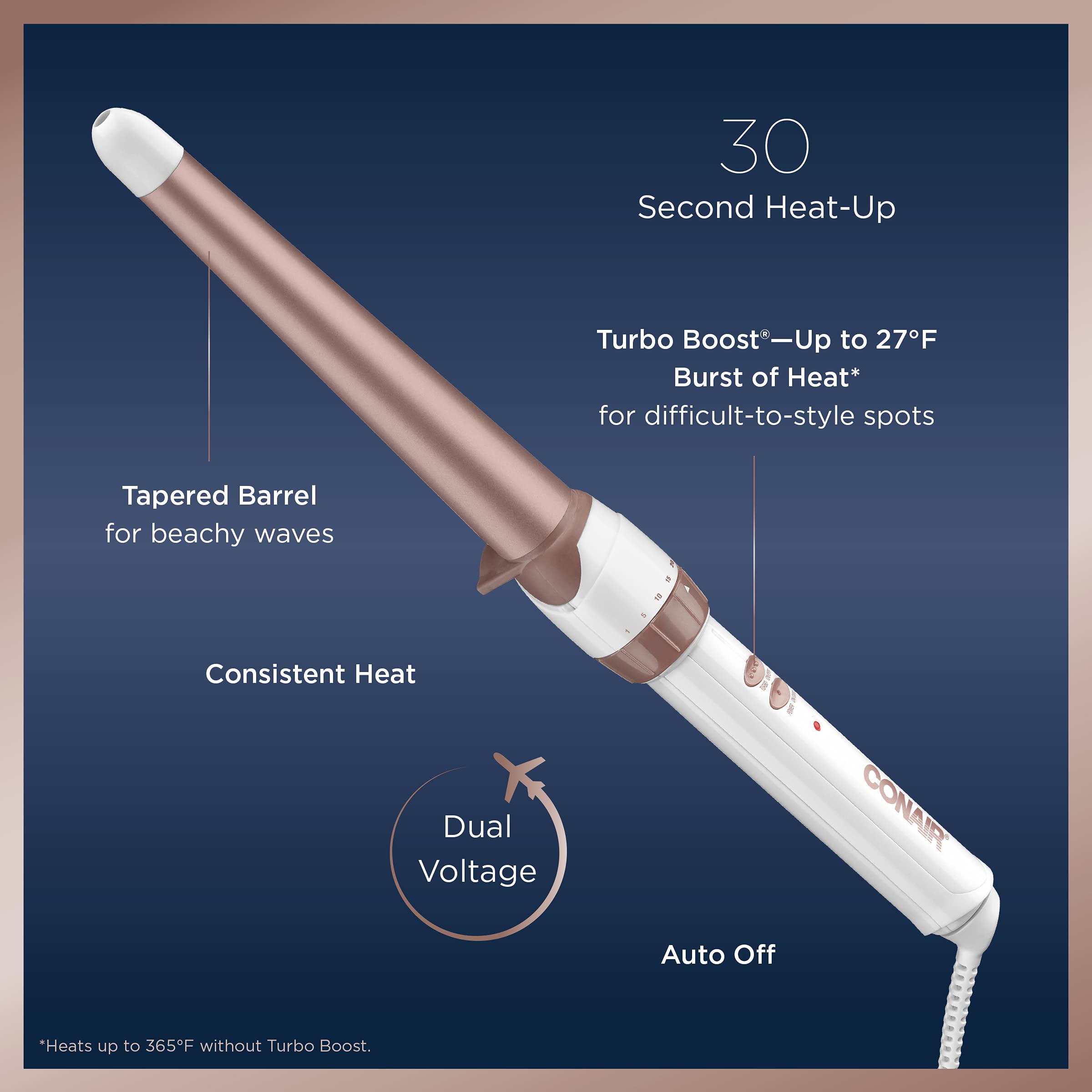 Conair Double Ceramic 1 1/4-Inch To 3/4-Inch Curling Wand, Tapered Wand Produces Beachy Waves