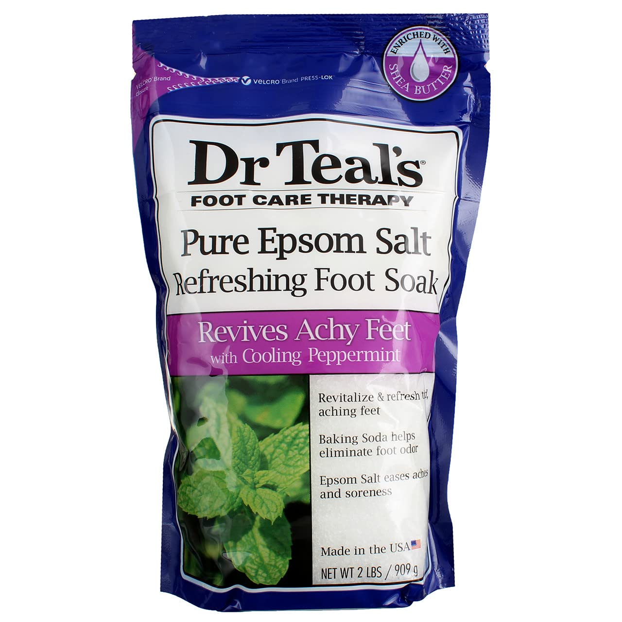 Dr Teal's Pure Epsom Salt Cooling Foot Soak, Refresh & Revitalize with Peppermint & Baking Soda, 2 lbs