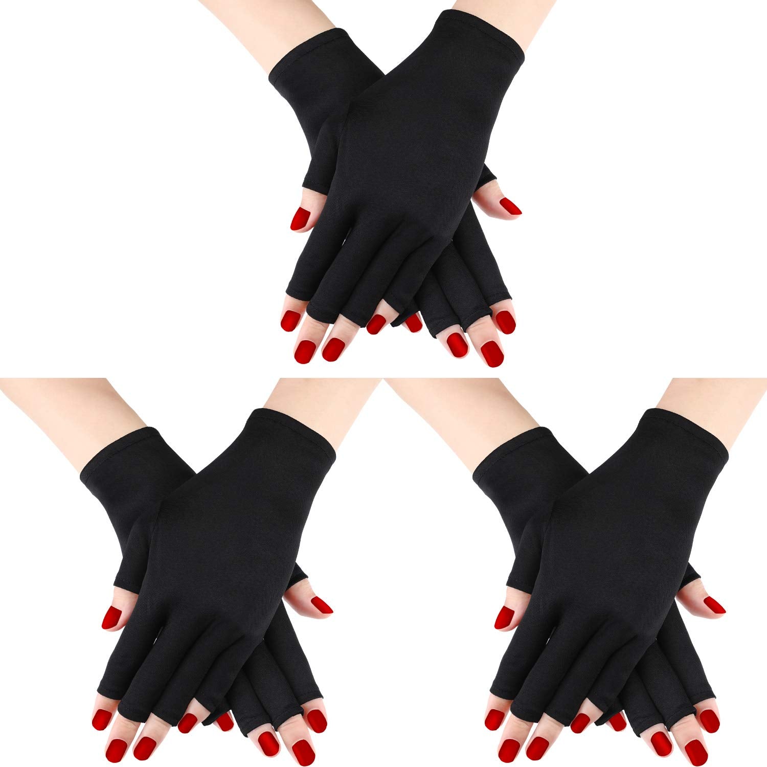 Syhood 3 Pairs UV Light Glove for Gel Nail Lamp Manicure Glove Anti UV Fingerless Gloves Protect Hands from UV Light Lamp Manicu