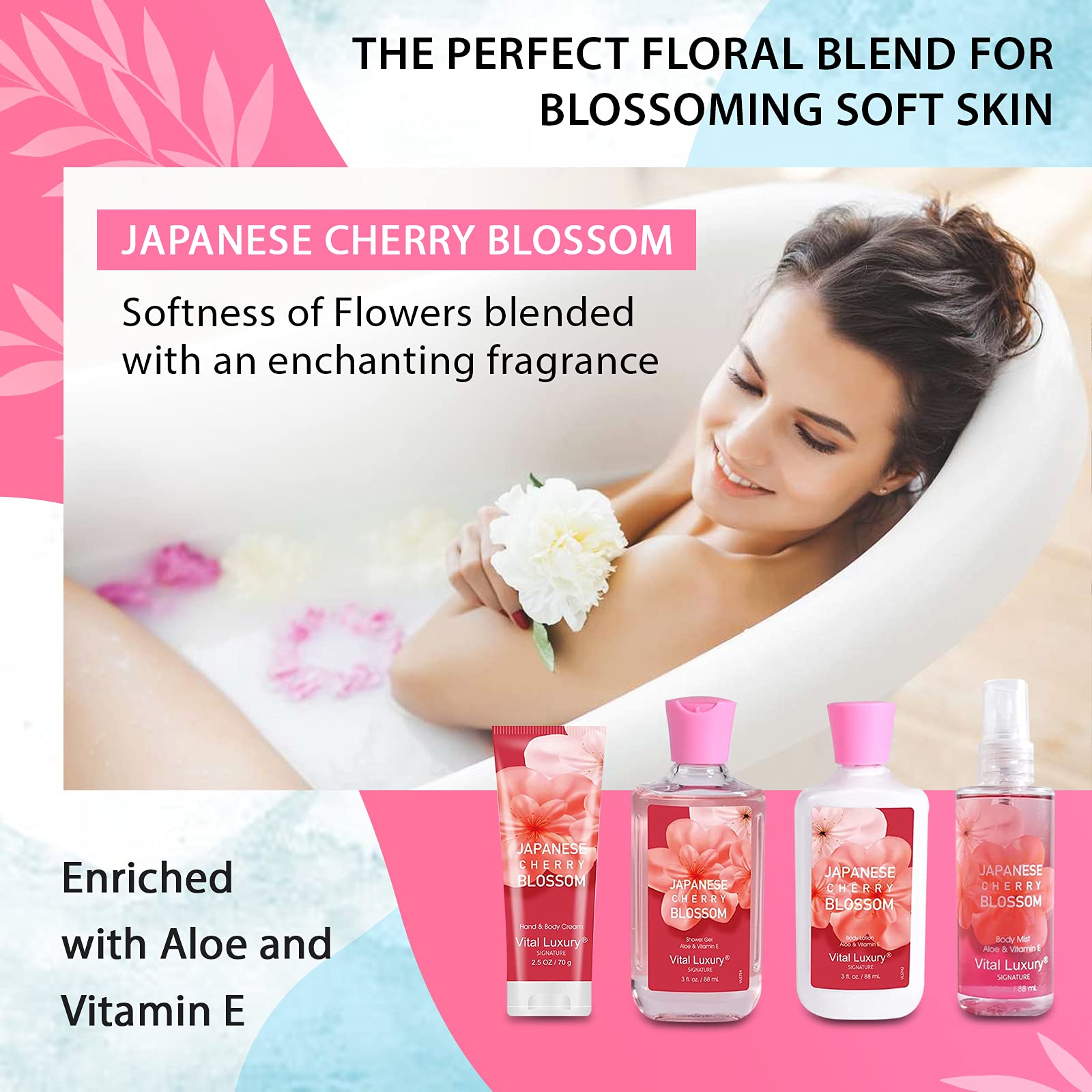 Vital Luxury Bath & Body Kit, 3 Fl Oz Travel Size, Ideal Skincare Relaxing Home Spa Set, Includes Body Lotion, Shower Gel, Body