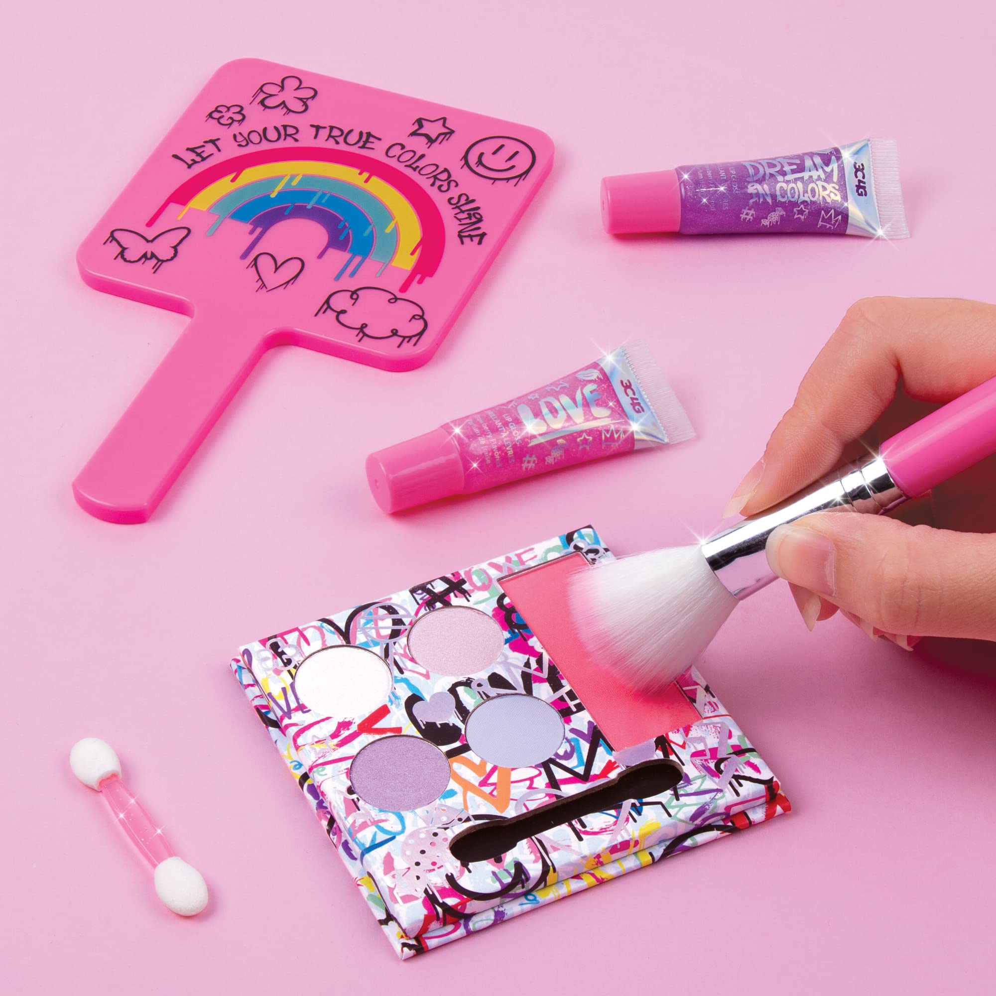 3C4G Graffiti True Colors Cosmetic Set - Graffiti Glam Makeup Kit For Girls - Kids Makeup Starter Kit With Lip Gloss, Eyeshadow,