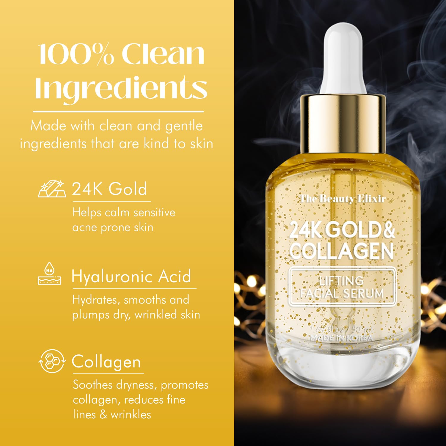 24K Gold & Collagen Serum For Face - Anti Aging Wrinkle Treatment, Deeply Hydrating Nourishing & Lightweight Korean Skin Care -