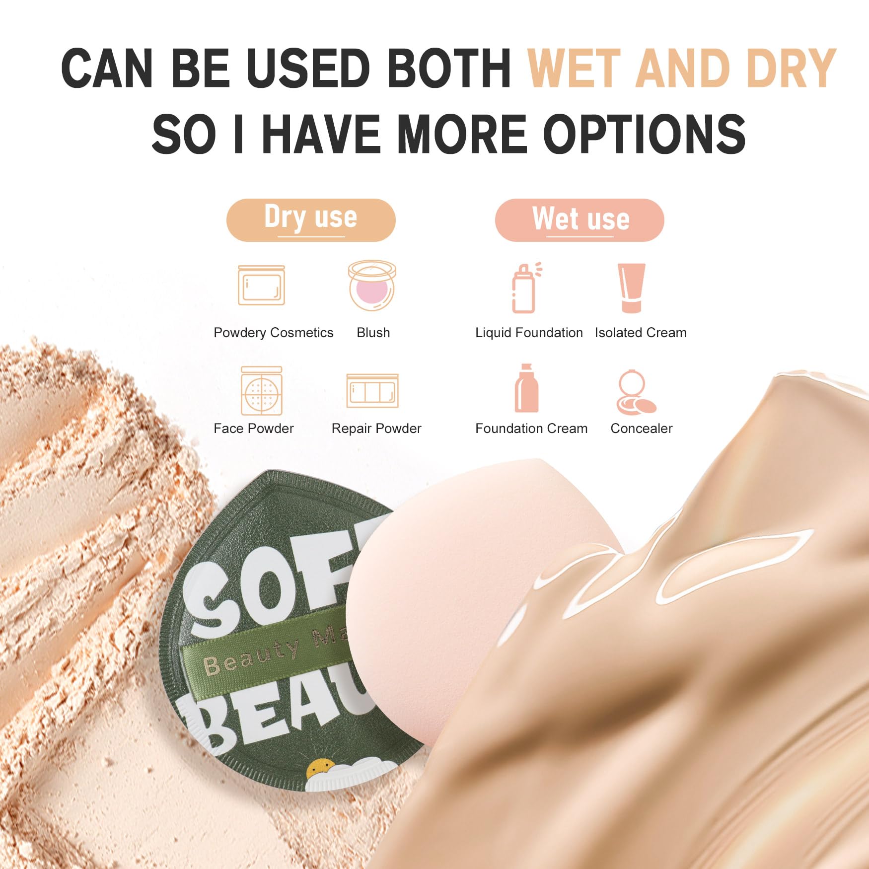Feryes Large Teardrop Powder Puff For Powder Foundation & Concealer, Makeup Setting - Makeup Puff For Loose Powder, Cosmetics, 2