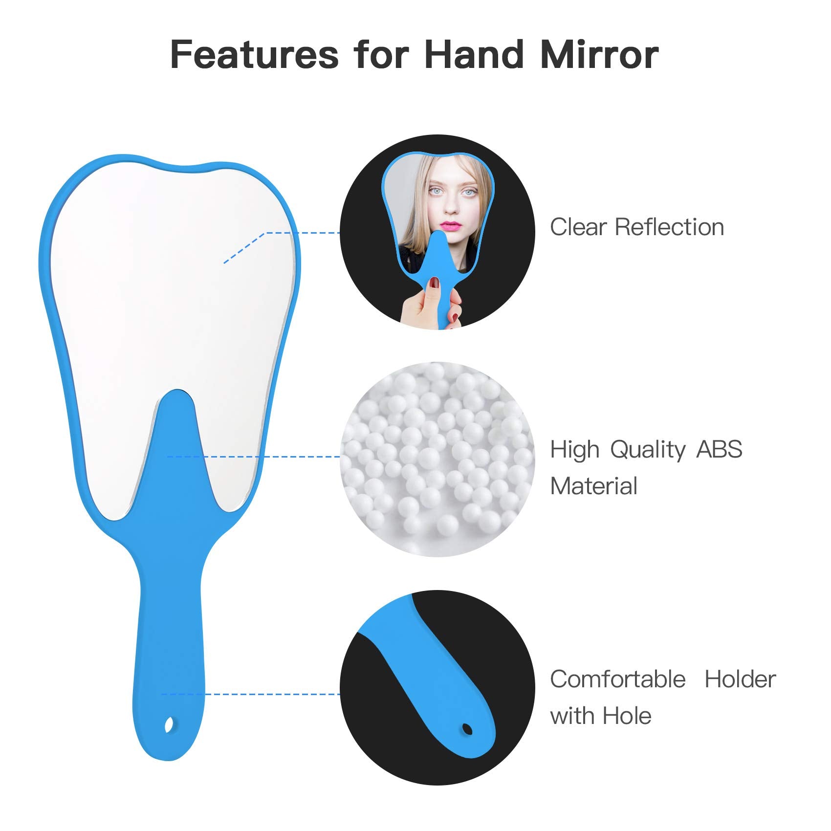 Annhua Handheld Mirror Small With Handle Blue, Hand Mirror Tooth-Shaped Kids Makeup Mirror Cute For Salon|Barber|Hairdressing -