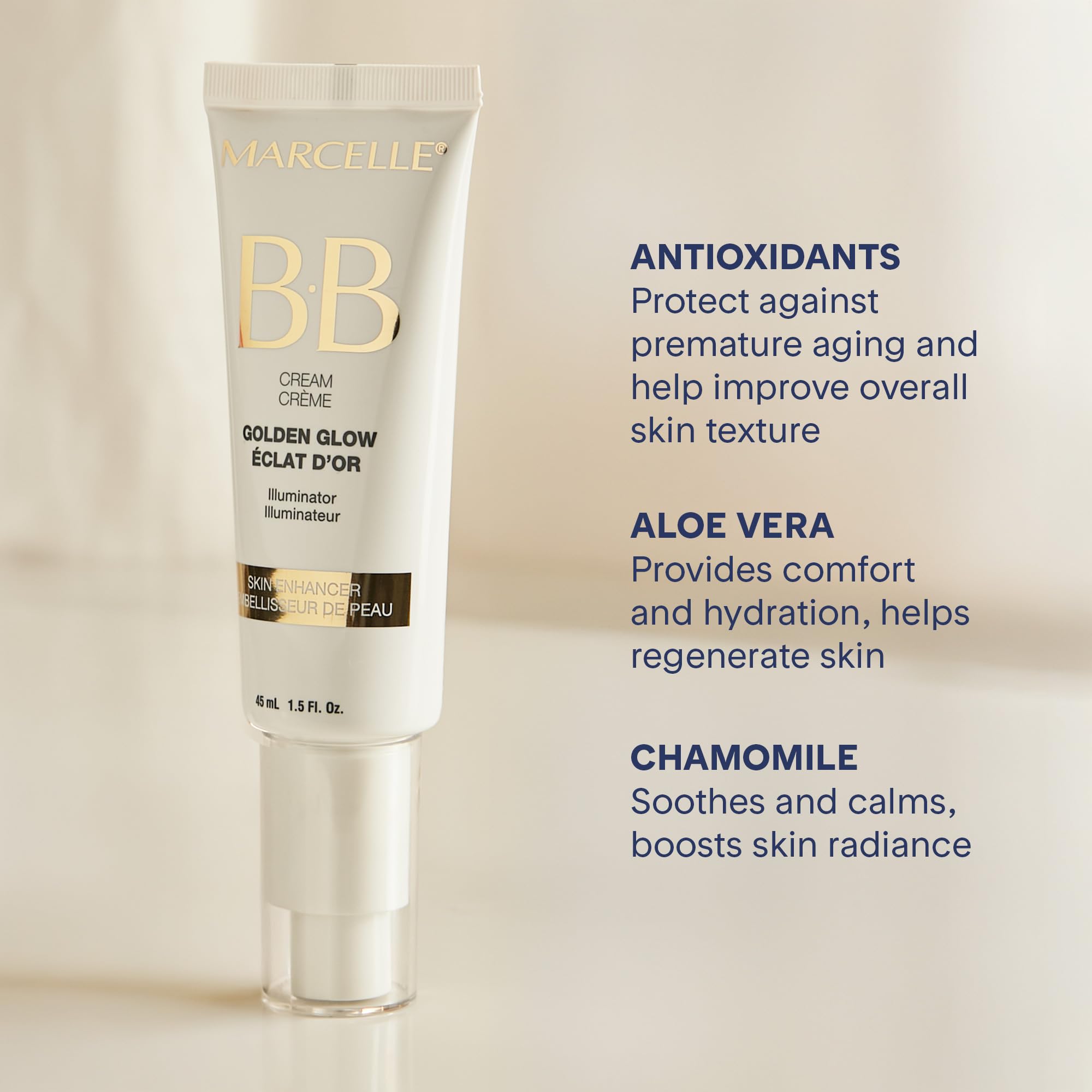 Marcelle Bb Cream Golden Glow, Universal Shade, Tinted Moisturizer, Skin Enhancer, Illuminator, Beauty Balm, Non-Comedogenic, Pa