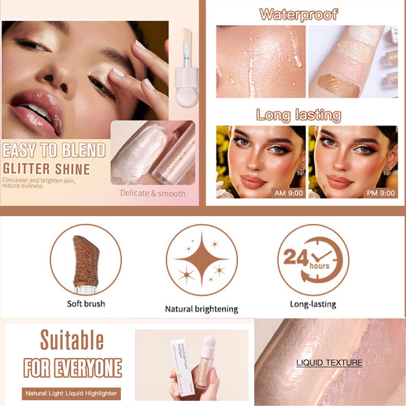 Meicoly Liquid Blush And Highlighter,Natural Sparkly Liquid Illuminator For Face,Long Lasting Light Liquid Luminizer Highlighter