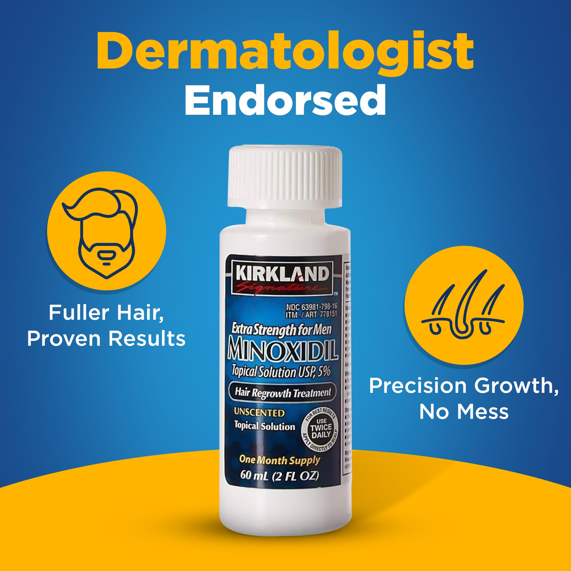 Minoxidil For Men 5% Topical Solution Extra Strength Hair Regrowth Treatment, Dropper Applicator Included (6 Month Supply), Clea