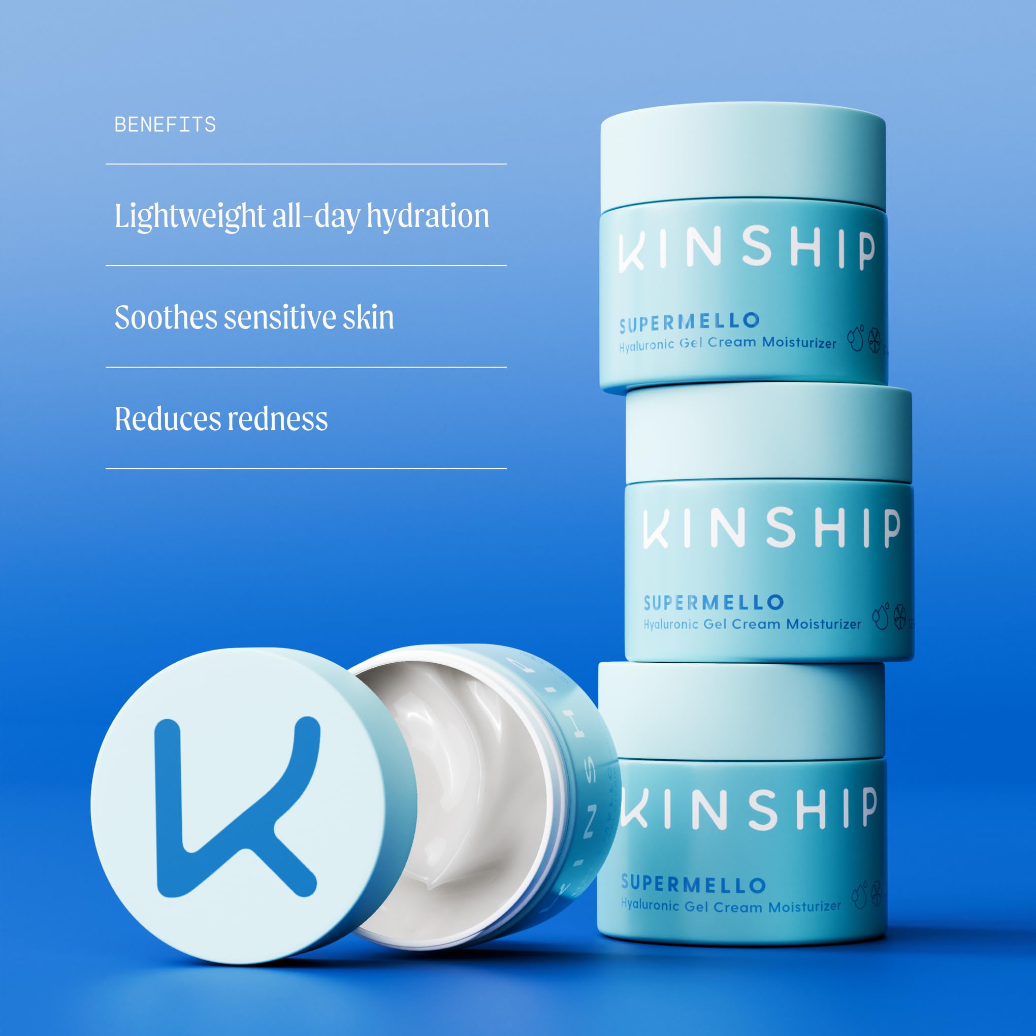 Kinship Supermello Hyaluronic Gel Cream Moisturizer - Hyaluronic Acid Face Lotion - Lightweight + Hydrating - Plump, Smooth + So