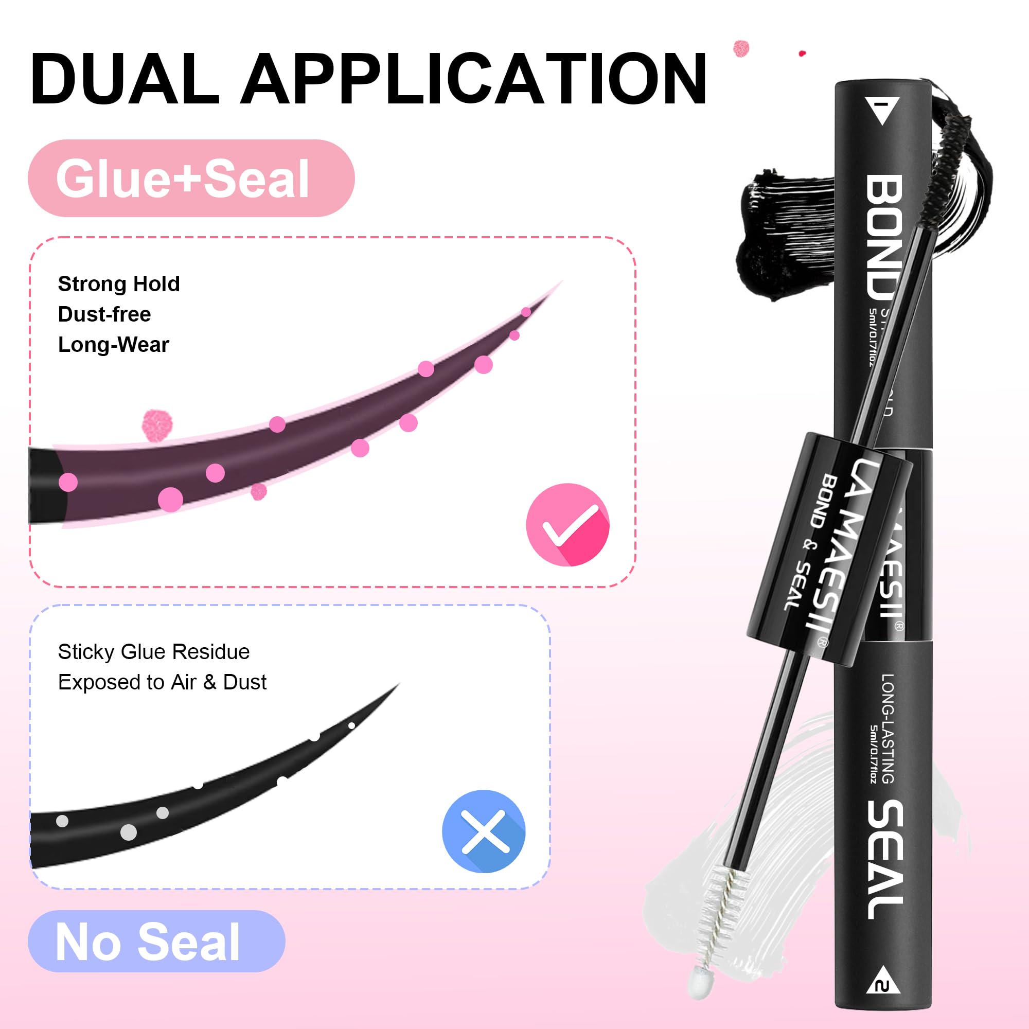 LA MAESII Waterproof Lash Cluster Glue - Long-Lasting 72H Bond & Seal, Black, Latex Free, 10ml for Eyelash Clusters