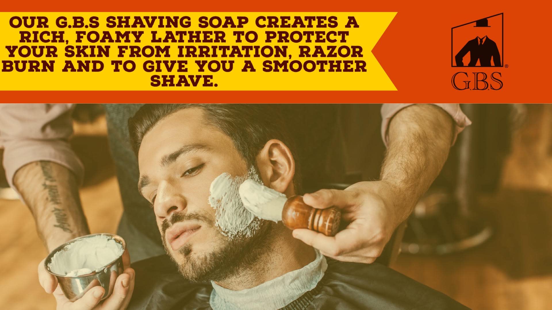 G.B.S 97% All Natural Shave Soap - Creates A Rich Lather Foam For Wet Shaving Experience (3 Pack Sandalwood) Birthday Gift