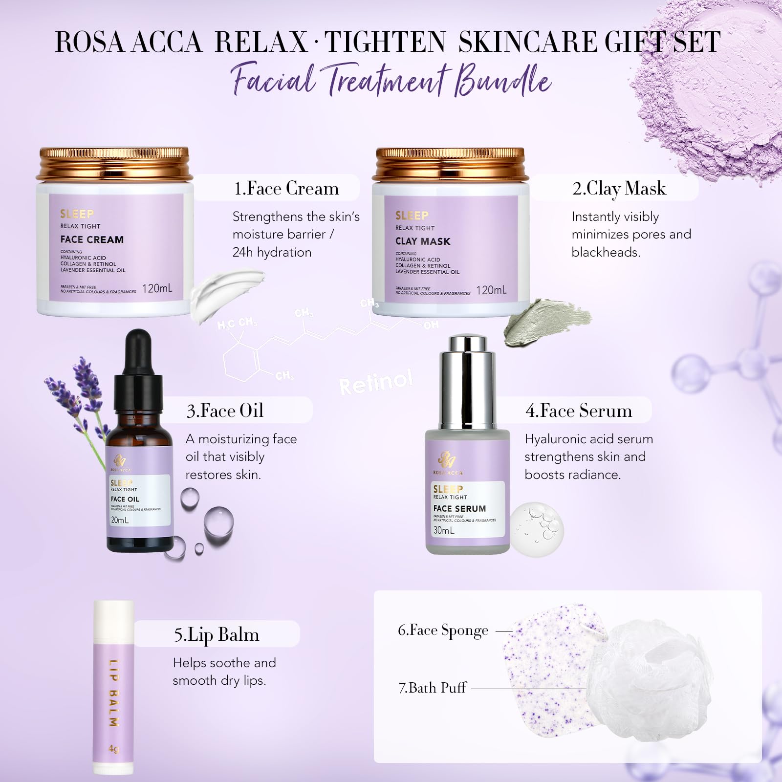Facial Skin Care Set & Spa Kit - Mothers Day Gift Ideas, Self-Care Relaxation Gifts, Skin Care Collection With Essential Oils, H