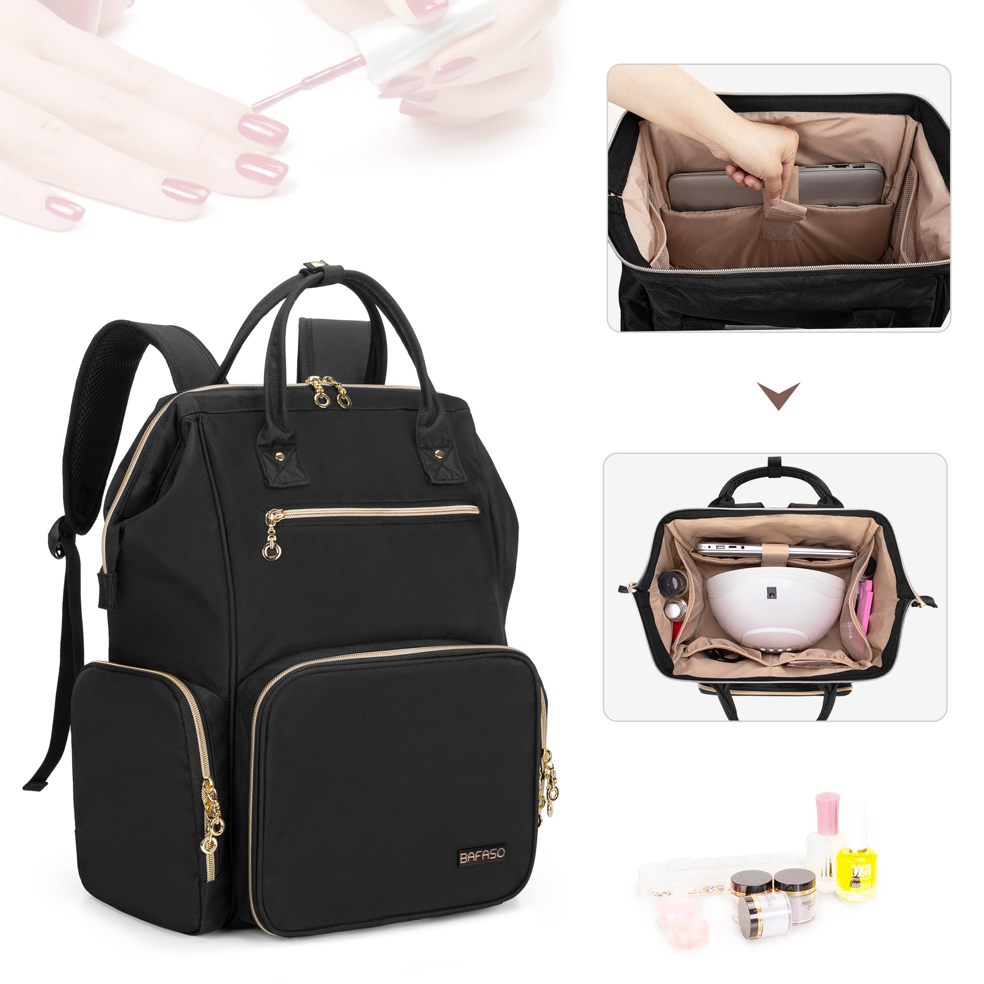 Bafaso Nail Polish Organizer Backpack Holds 56 Bottles And A Nail Lamp, Nail Polish Bag With 2 Removable Pouches And Tools Stora
