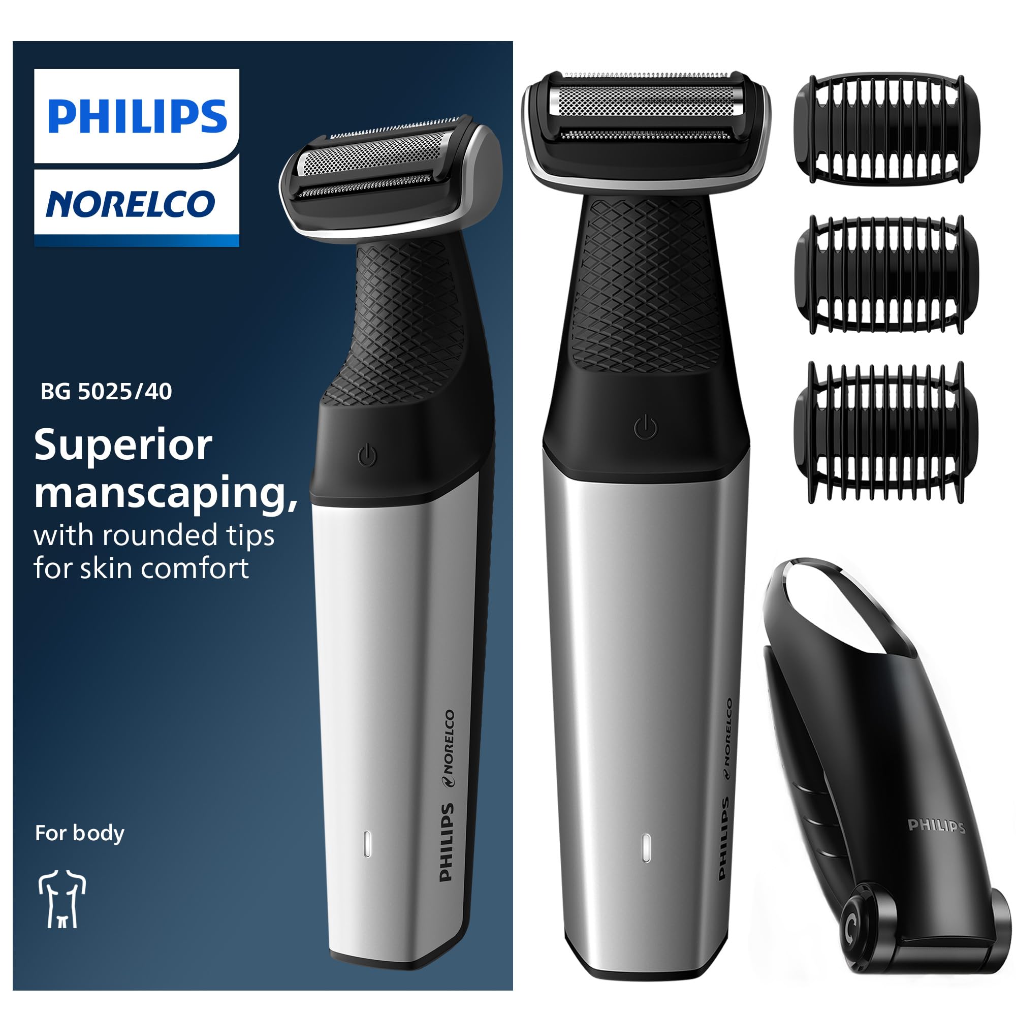 Philips Norelco Bodygroom Series 5000 Showerproof Body & Manscaping Trimmer For Men With Back Attachment, Bg5025/40