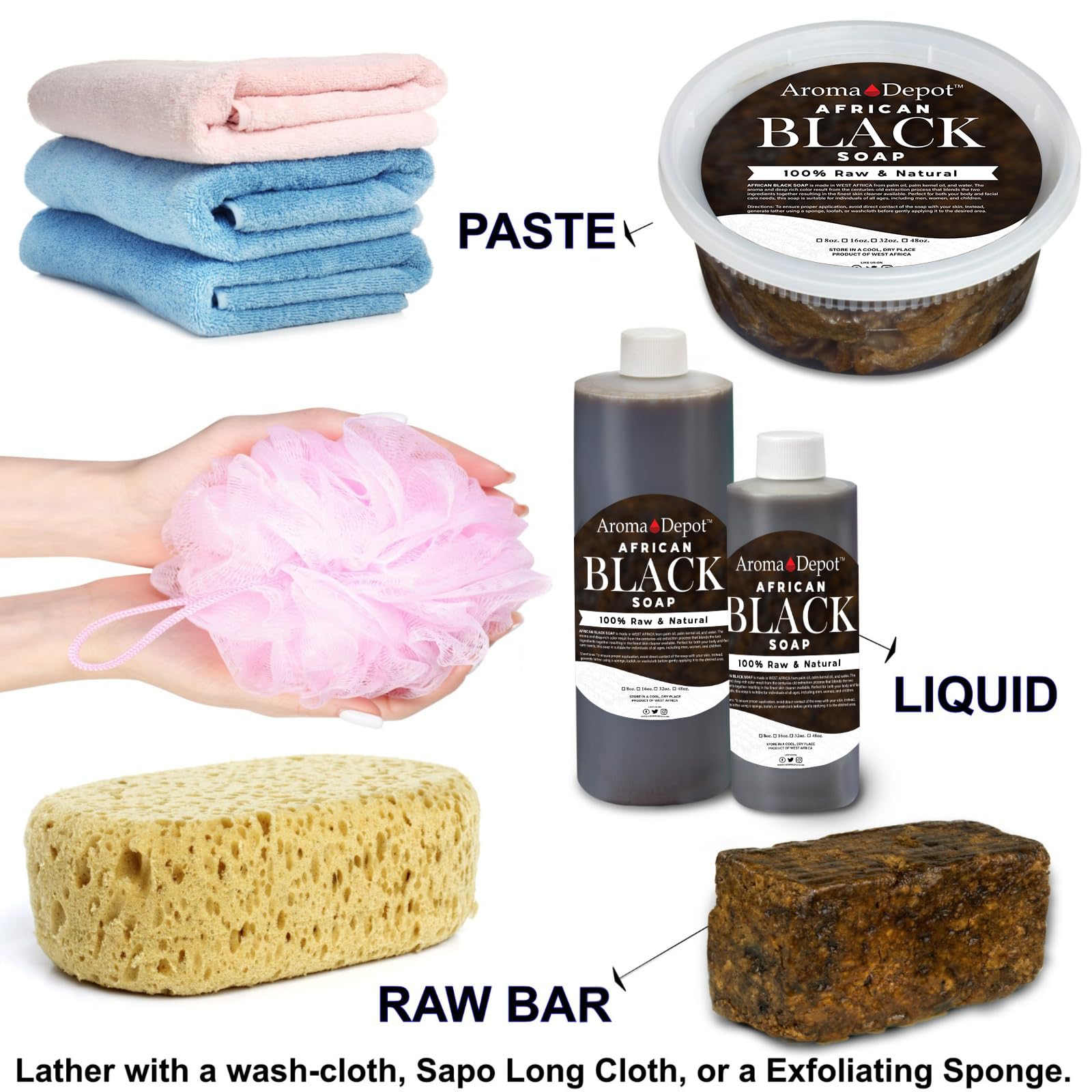 Aroma Depot 8 Oz Raw African Liquid Black Soap 100% Natural Soap For Acne, Eczema, Psoriasis, And Dry Skin Scar Removal Face And