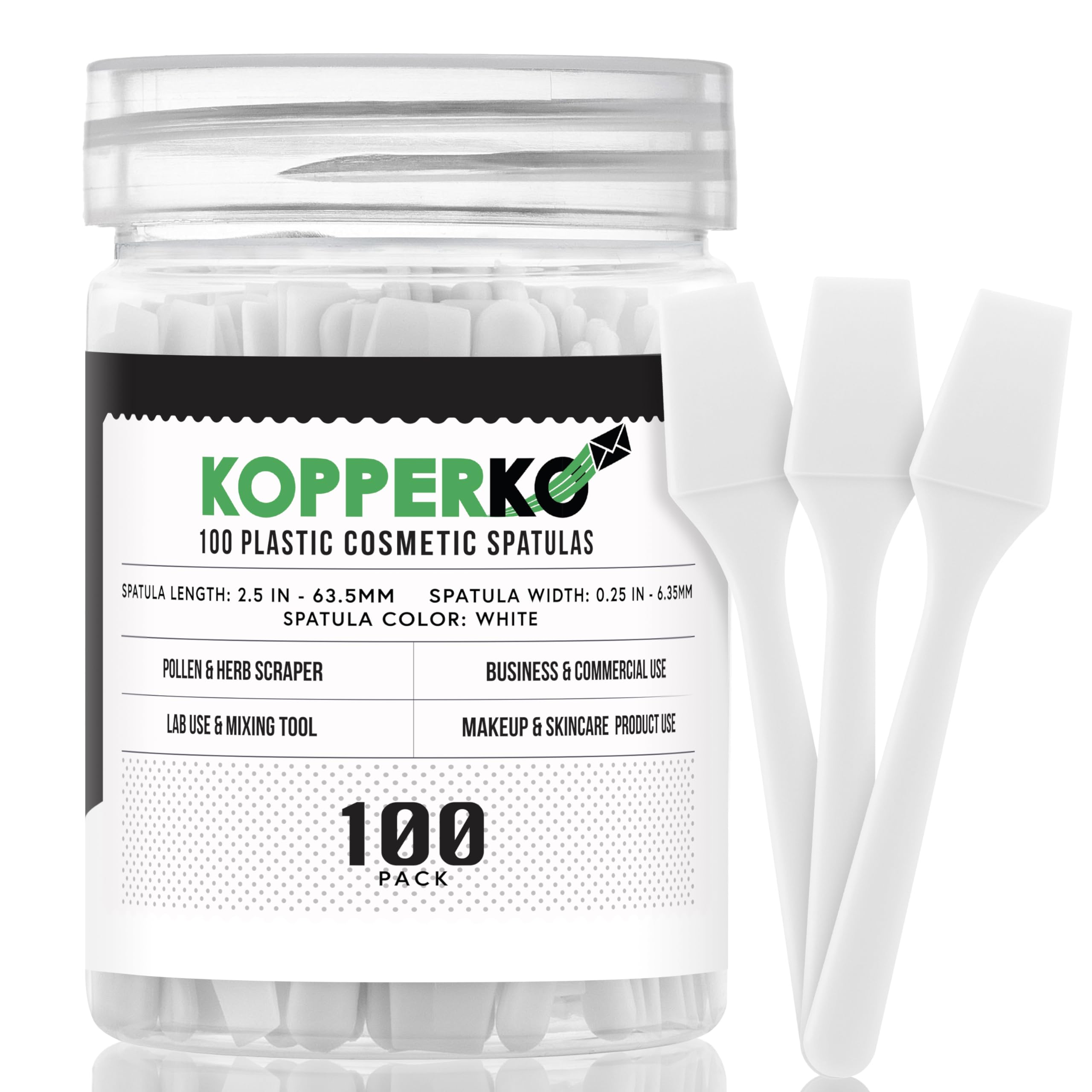 Kopperko 100 Pack 2.5 Inch Cosmetic Spatulas - Small Plastic Spatula For Cosmetics, Creams, & Crafts | Makeup Spatula Or Multipu
